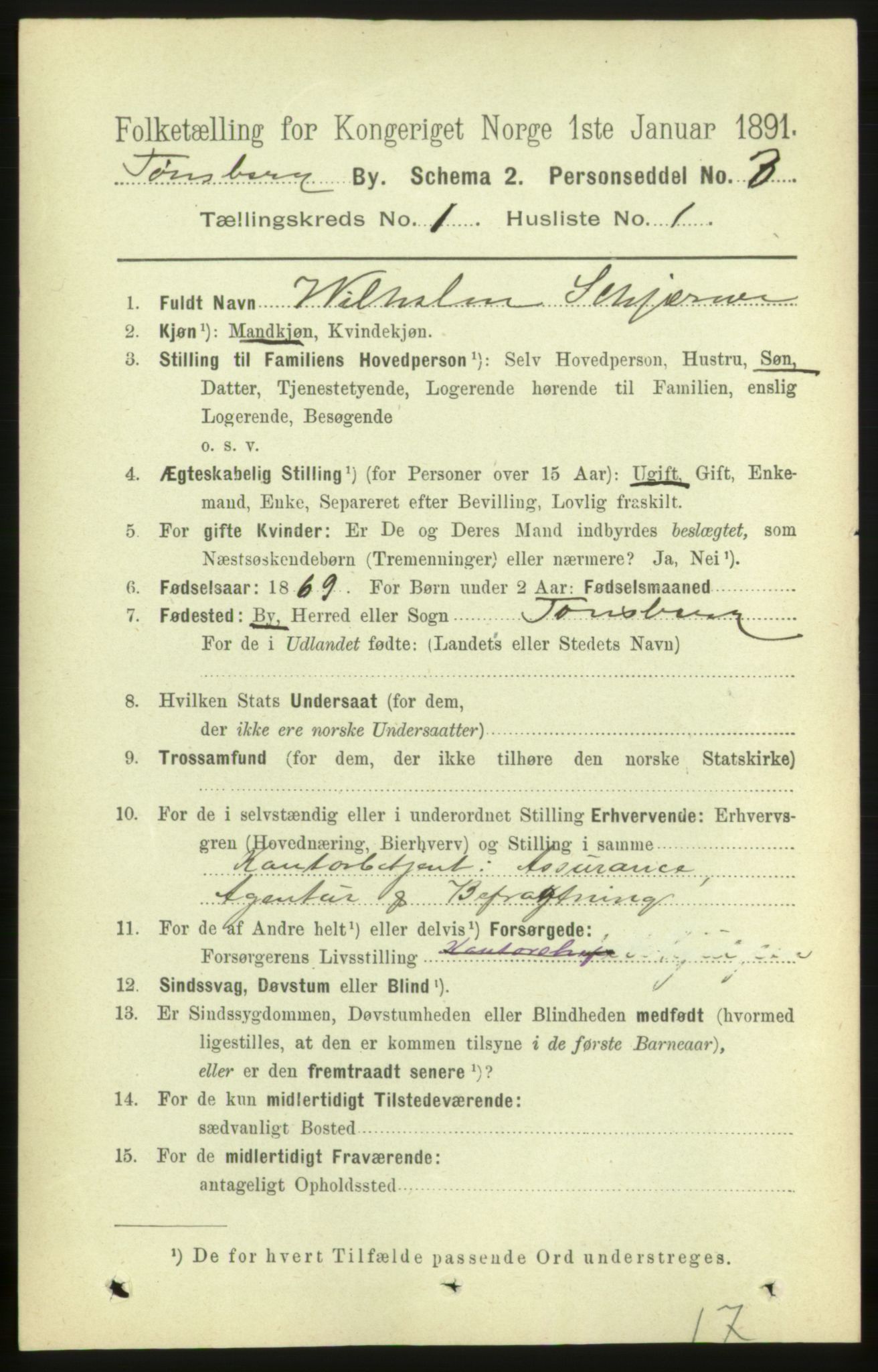 RA, 1891 census for 0705 Tønsberg, 1891, p. 1167