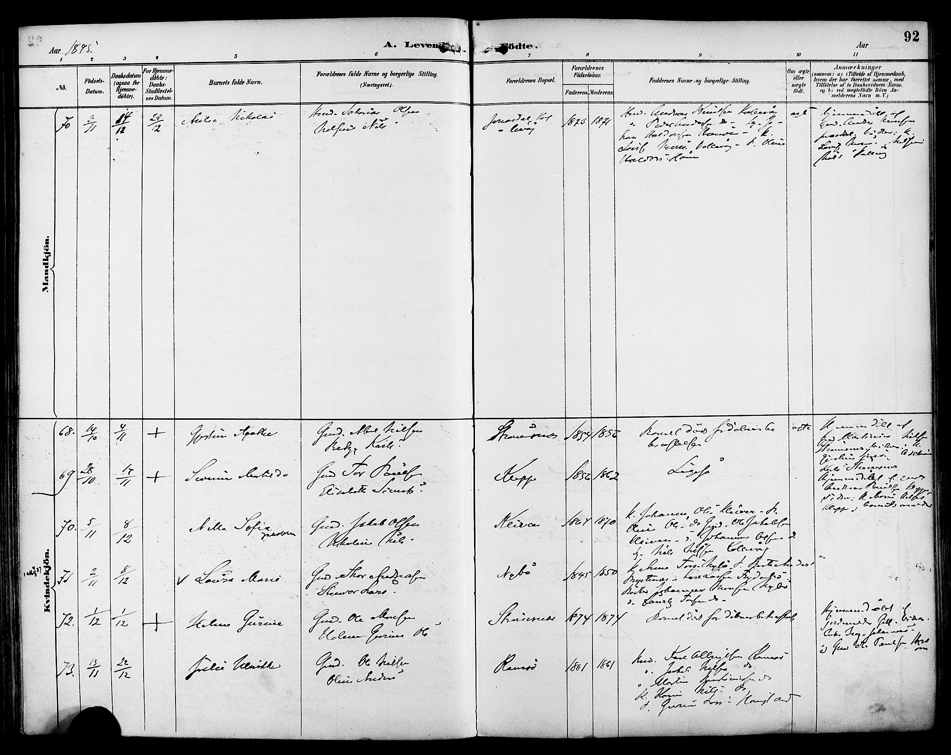 Askøy Sokneprestembete, AV/SAB-A-74101/H/Ha/Haa/Haab/L0002: Parish register (official) no. B 2, 1889-1902, p. 92