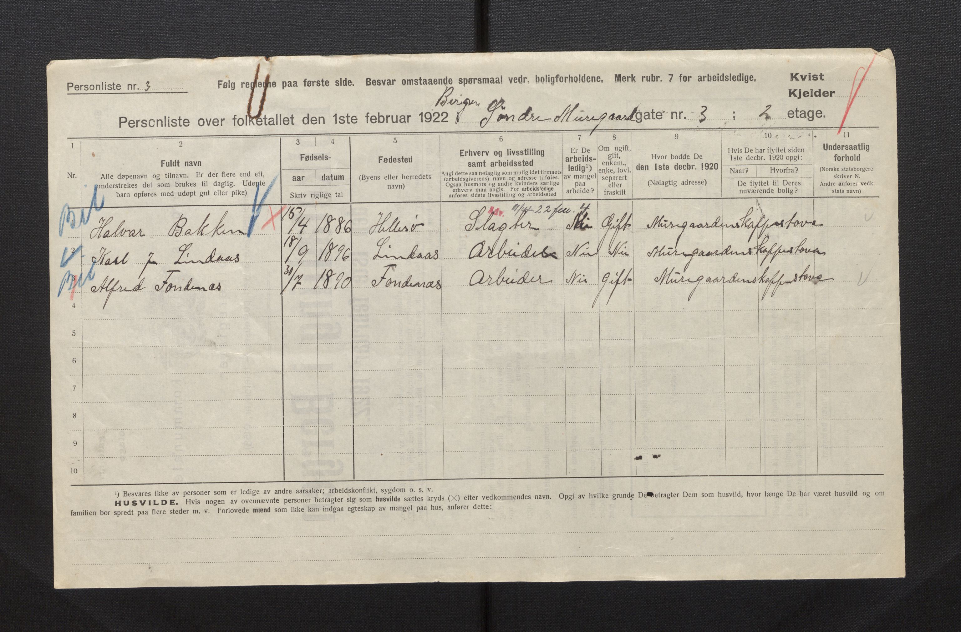 SAB, Municipal Census 1922 for Bergen, 1922, p. 25683