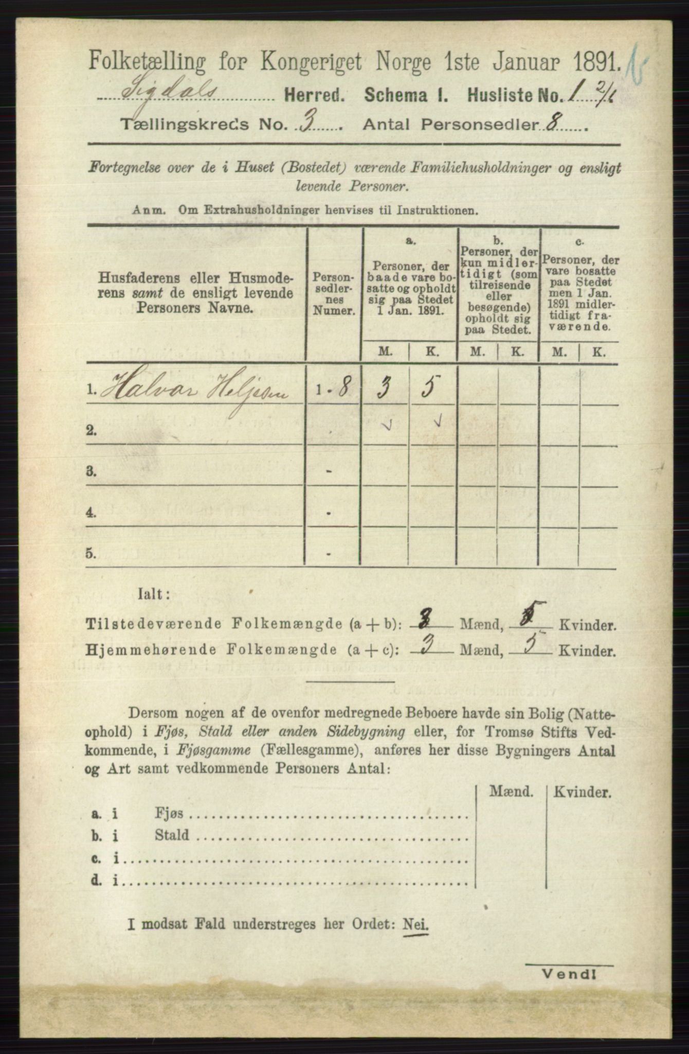 RA, 1891 census for 0621 Sigdal, 1891, p. 4247
