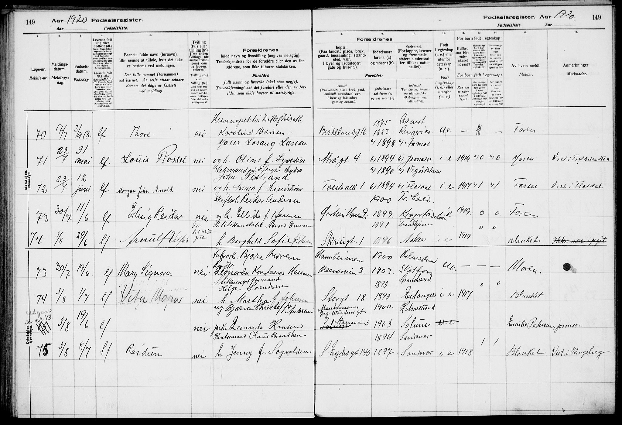 Rjukan kirkebøker, AV/SAKO-A-294/J/Ja/L0001: Birth register no. 1, 1916-1922, p. 149