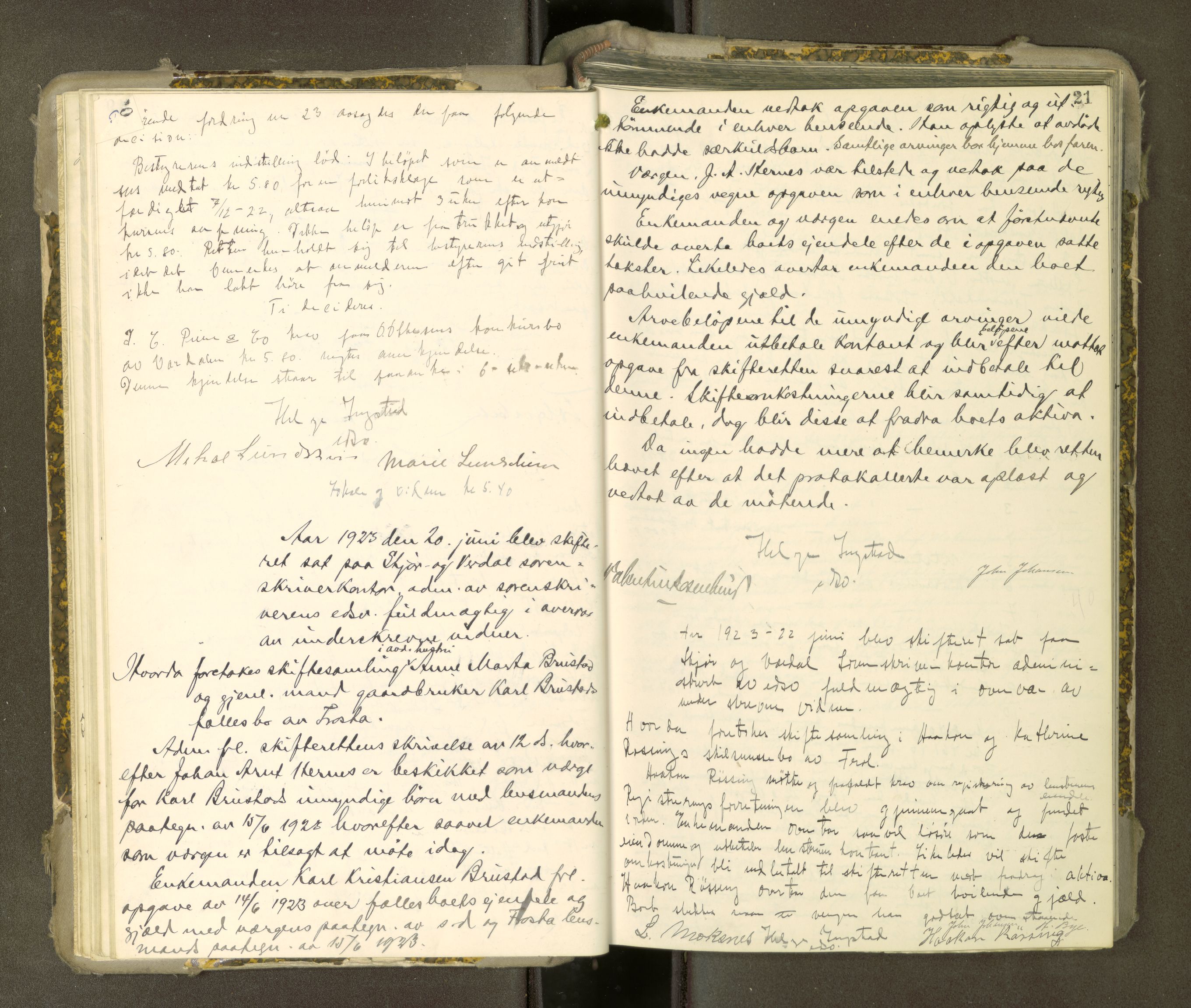 Stjør- og Verdal sorenskriveri, AV/SAT-A-4167/1/3/3B/L0014: Skifteforhandlingsprotokoll, 1922-1926, p. 21