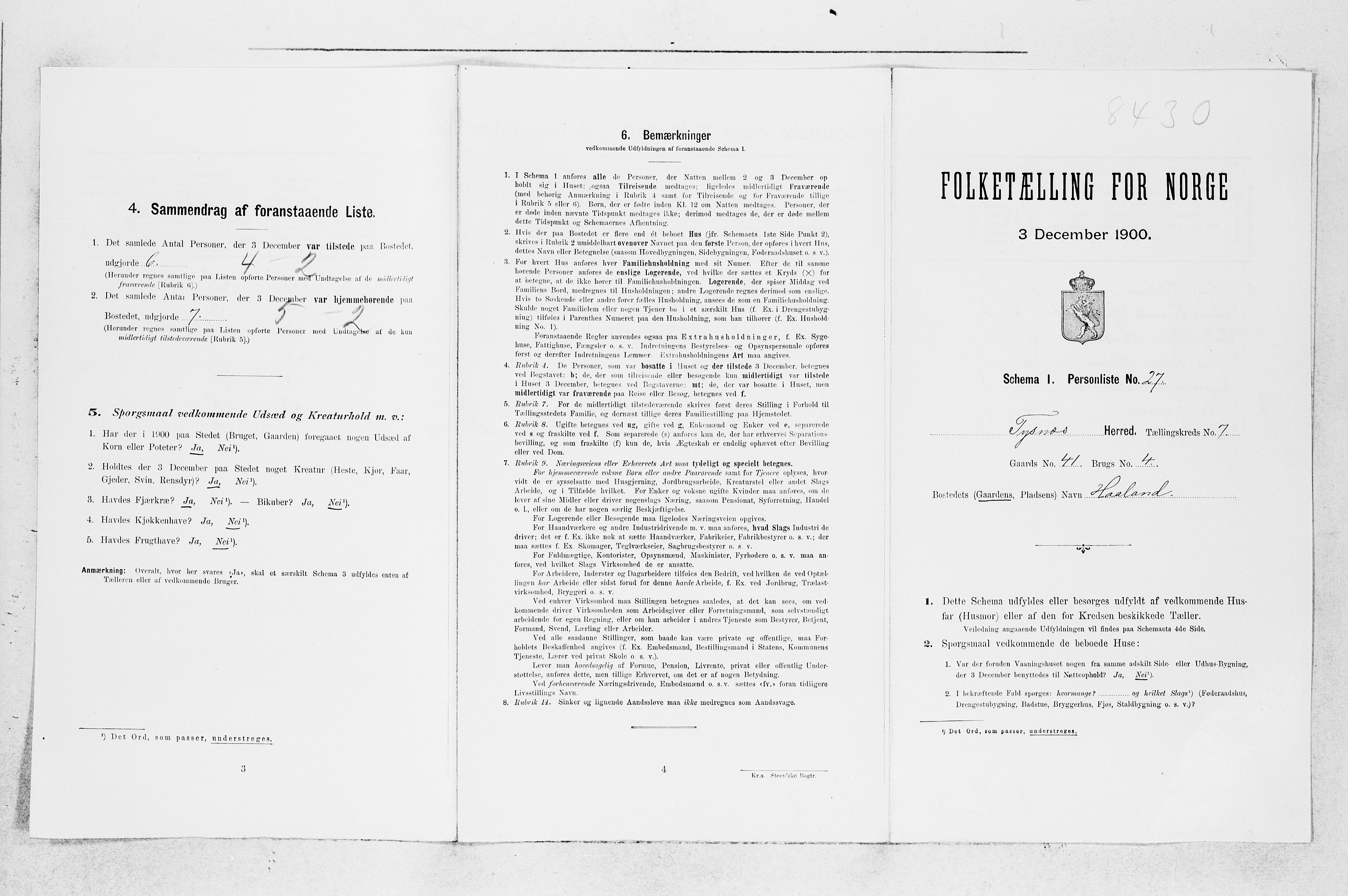 SAB, 1900 census for Tysnes, 1900, p. 741