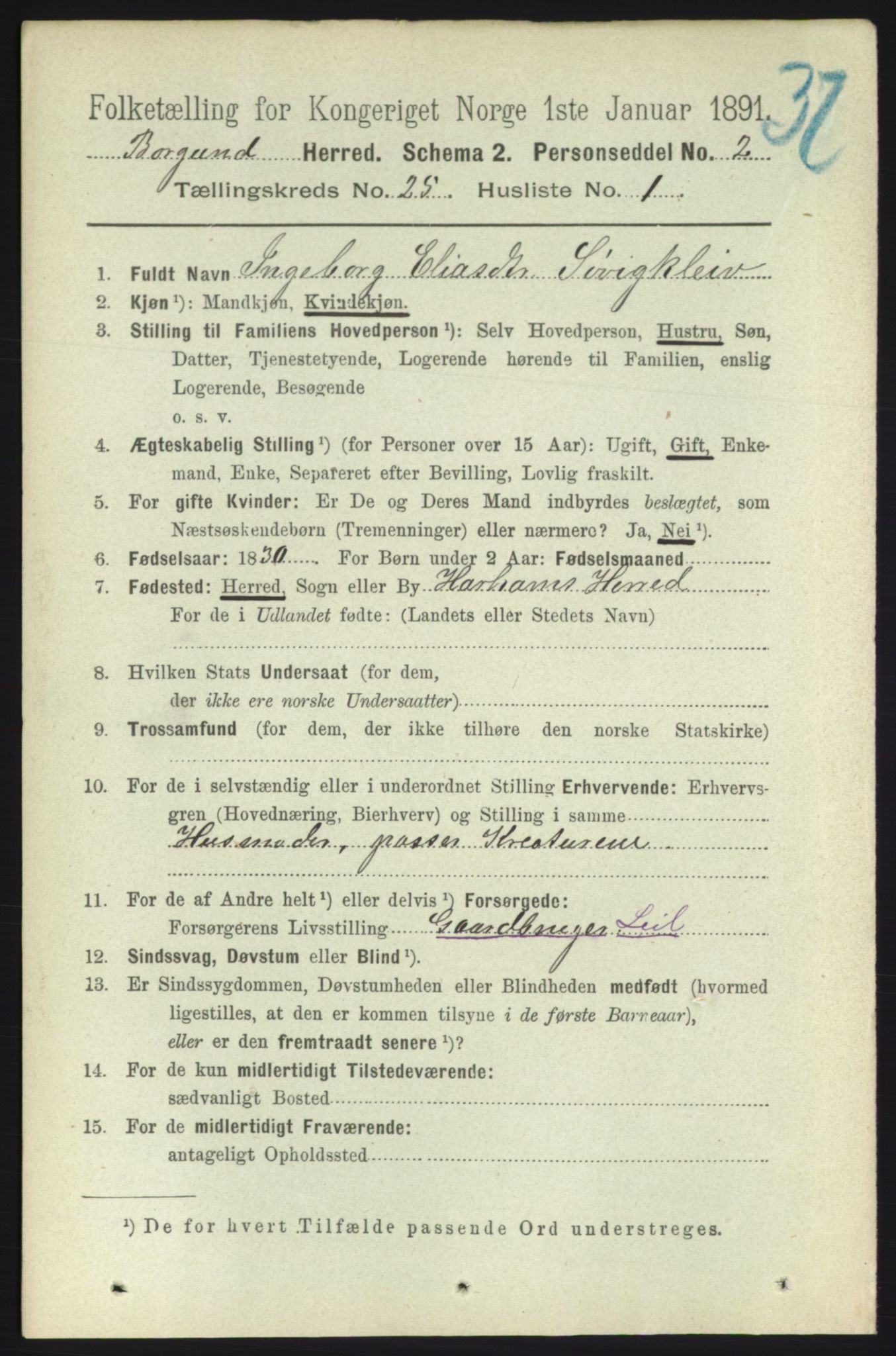 RA, 1891 census for 1531 Borgund, 1891, p. 7258