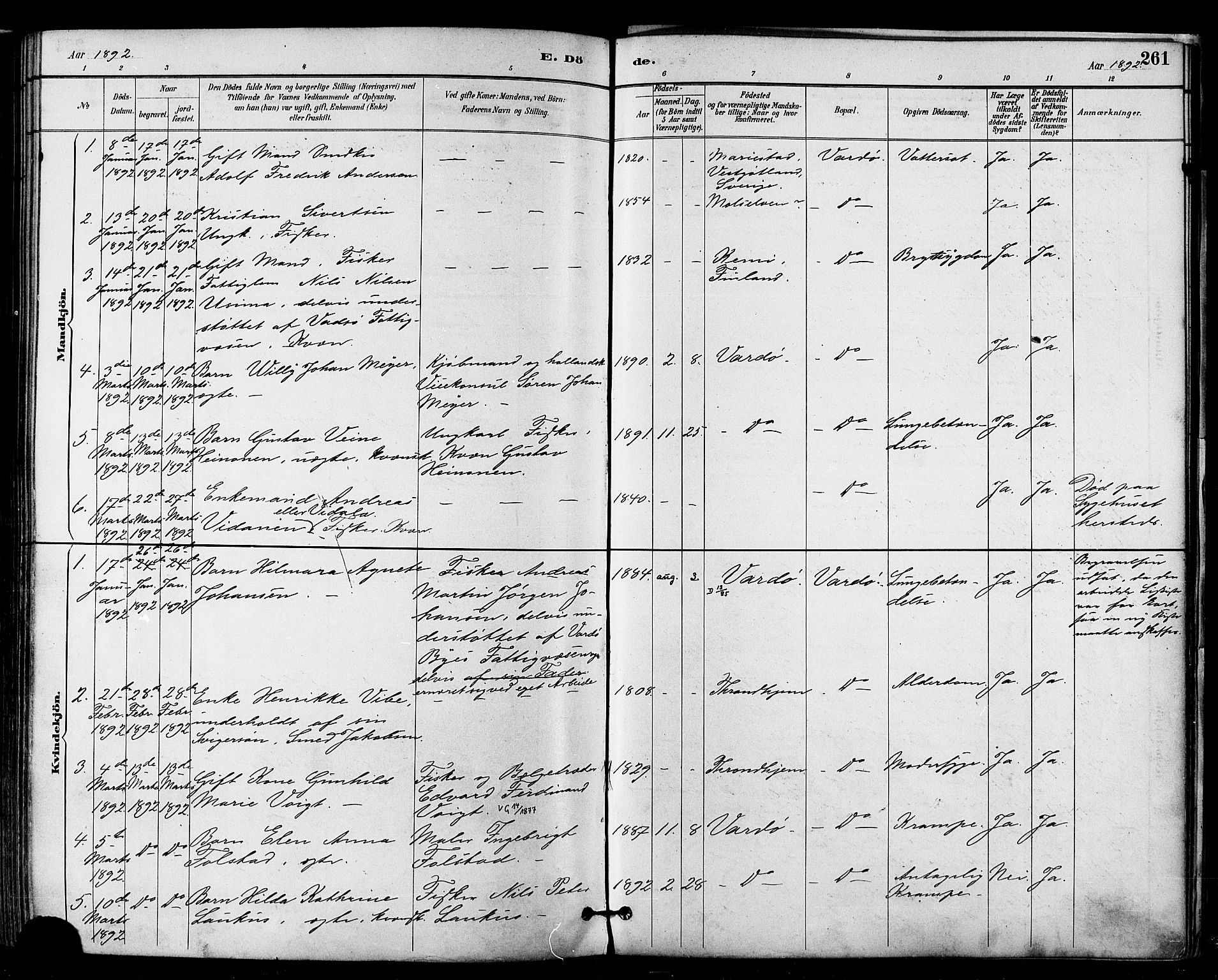 Vardø sokneprestkontor, SATØ/S-1332/H/Ha/L0007kirke: Parish register (official) no. 7, 1886-1897, p. 261
