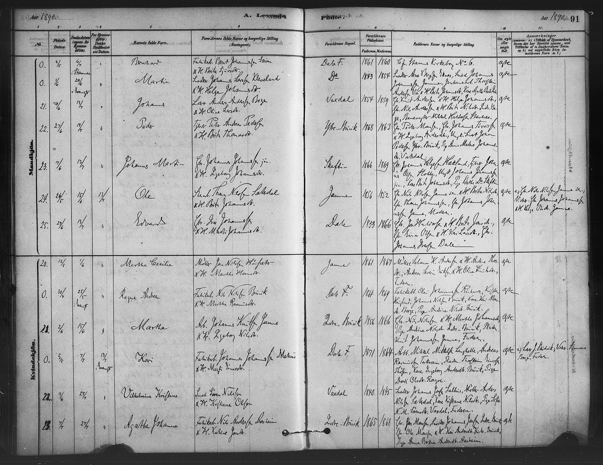 Bruvik Sokneprestembete, SAB/A-74701/H/Haa: Parish register (official) no. B 1, 1878-1904, p. 91