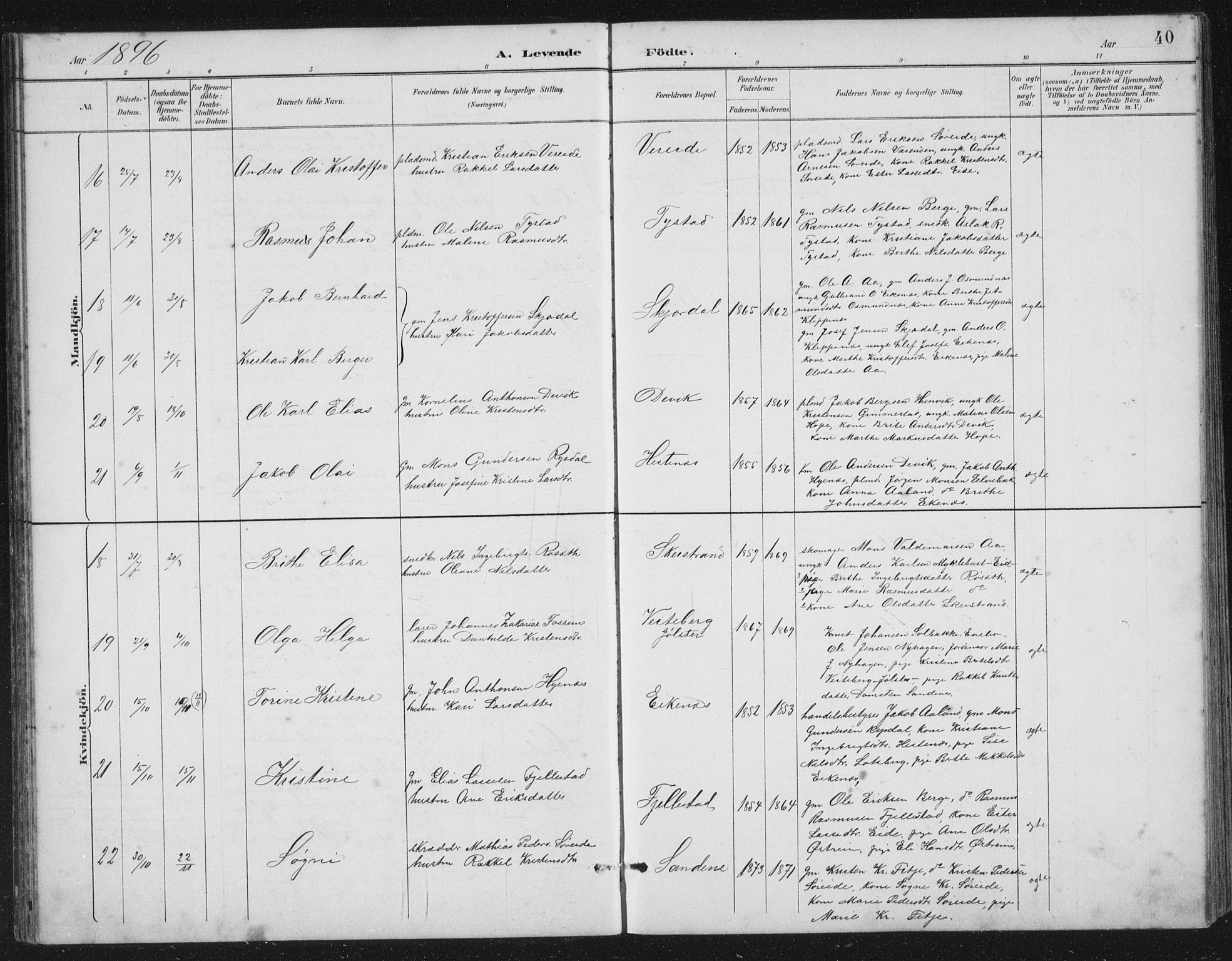 Gloppen sokneprestembete, AV/SAB-A-80101/H/Hab/Habb/L0002: Parish register (copy) no. B 2, 1889-1909, p. 40