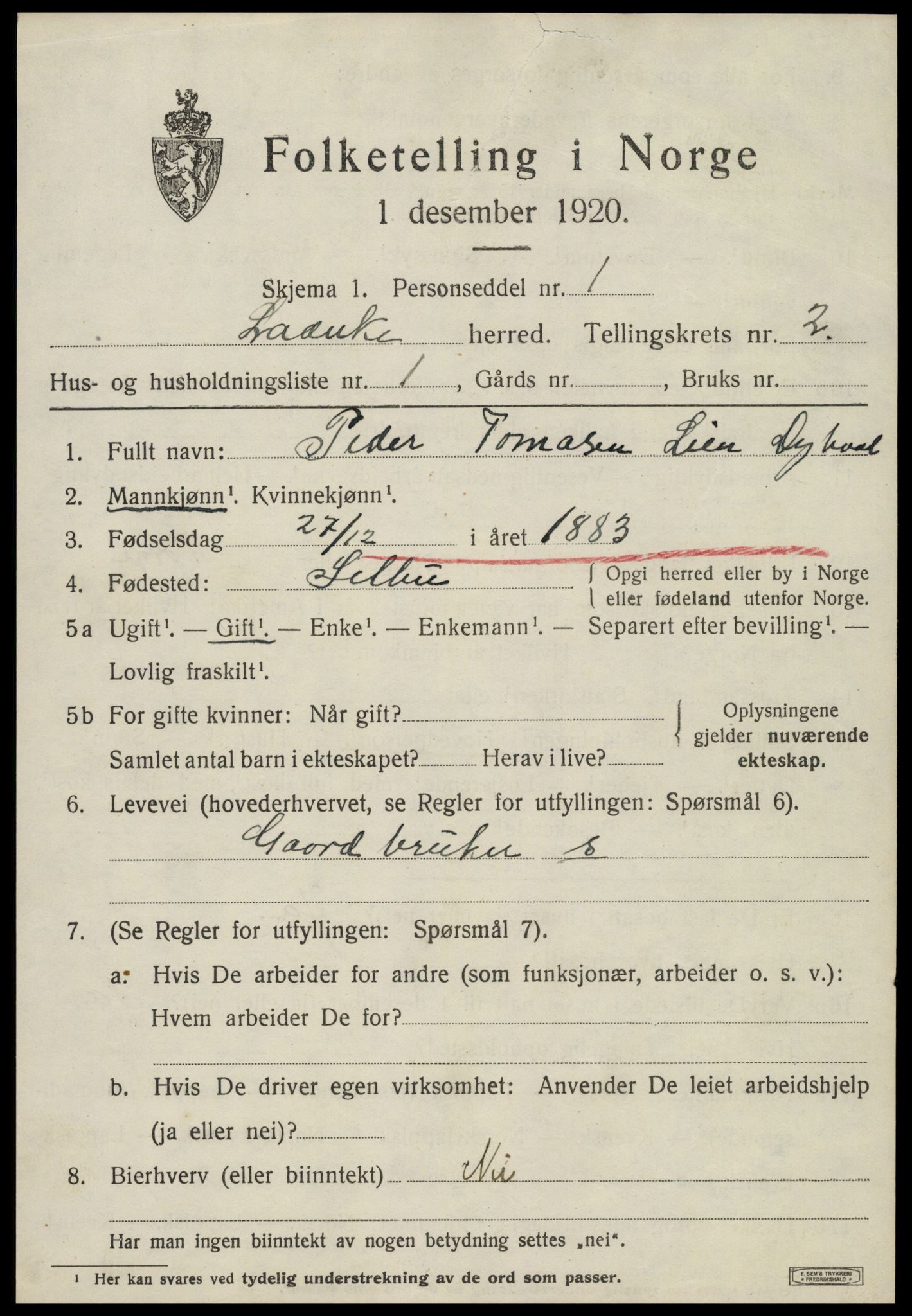 SAT, 1920 census for Lånke, 1920, p. 1038