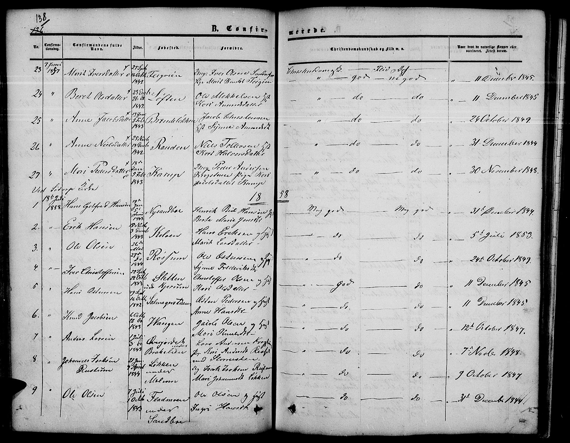 Nord-Fron prestekontor, SAH/PREST-080/H/Ha/Hab/L0003: Parish register (copy) no. 3, 1851-1886, p. 138
