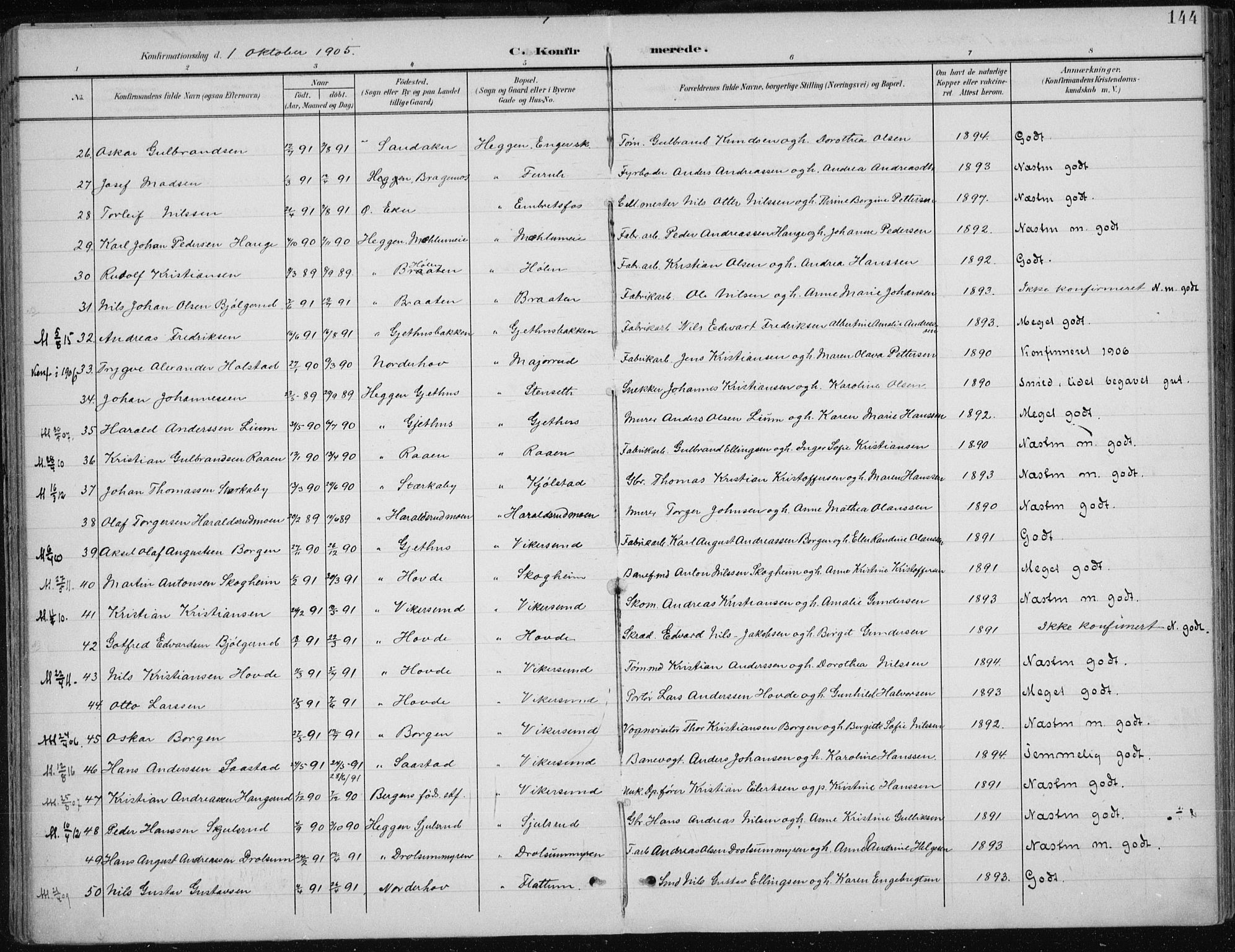 Modum kirkebøker, AV/SAKO-A-234/F/Fa/L0013: Parish register (official) no. 13, 1899-1907, p. 144