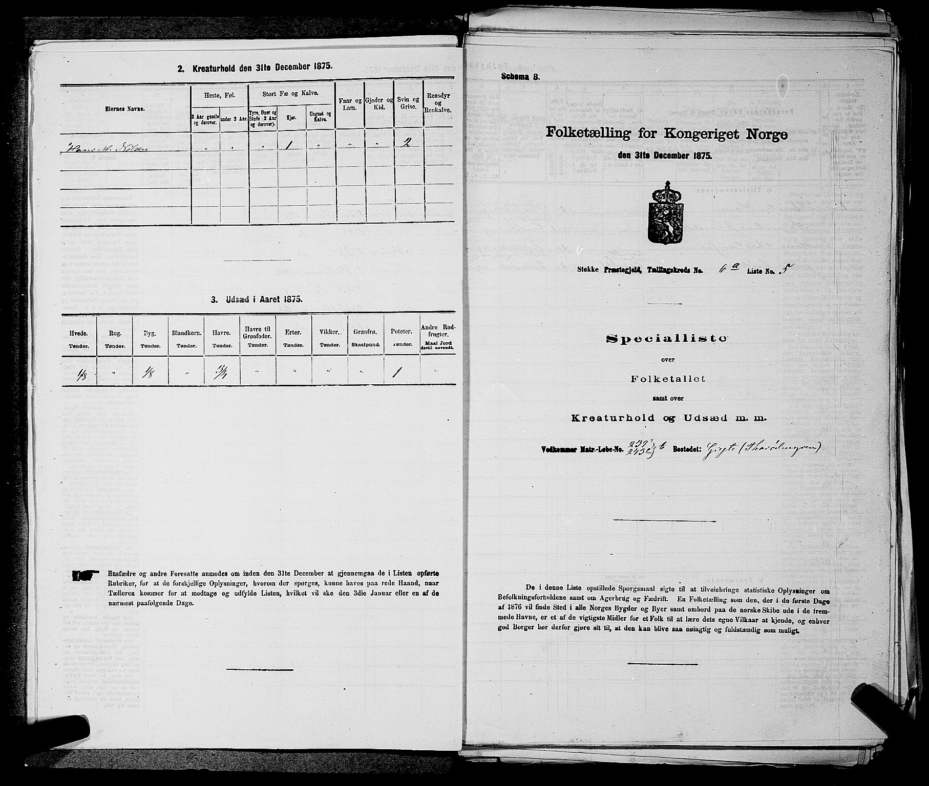 SAKO, 1875 census for 0720P Stokke, 1875, p. 1251