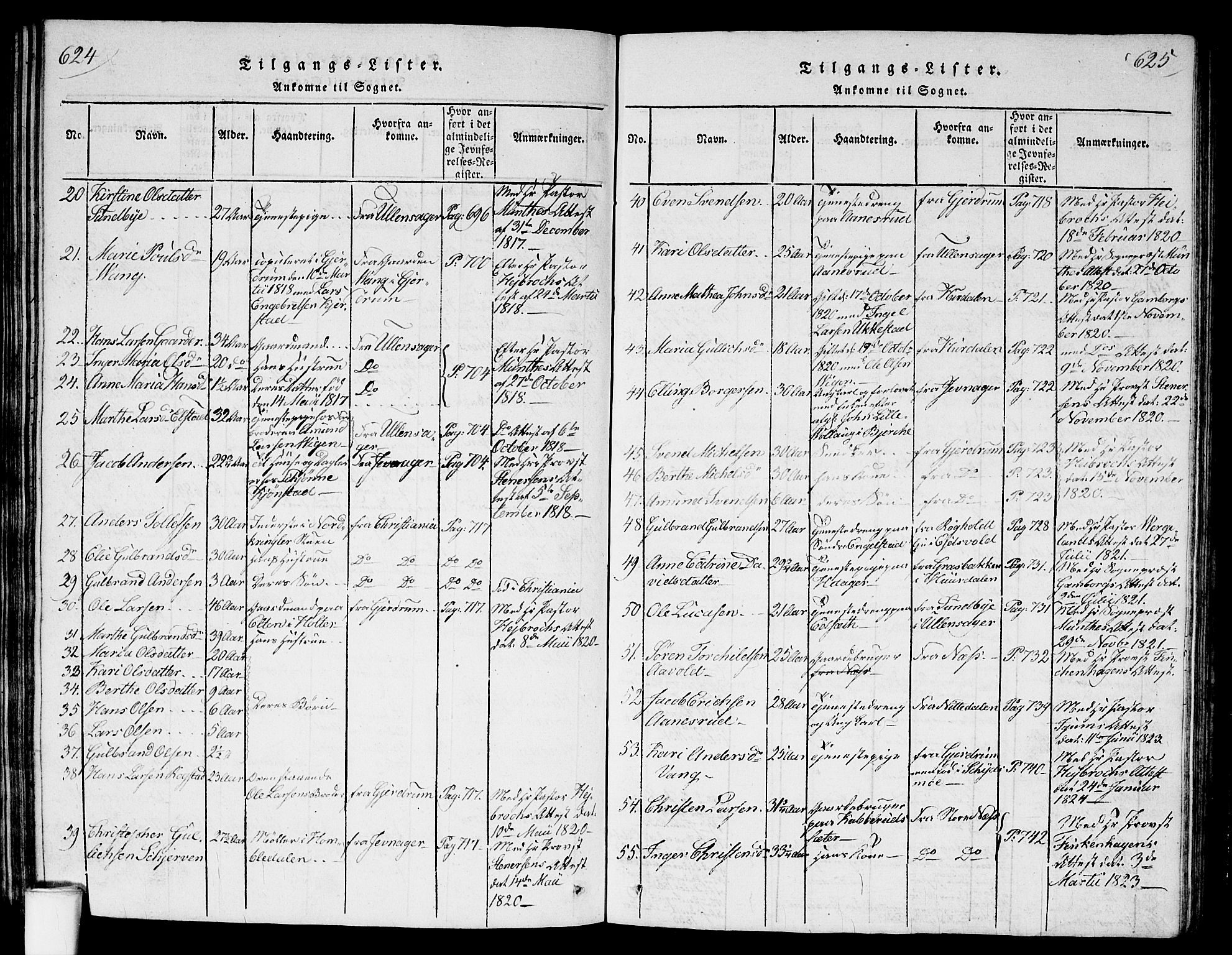 Nannestad prestekontor Kirkebøker, SAO/A-10414a/G/Ga/L0001: Parish register (copy) no. I 1, 1815-1839, p. 624-625