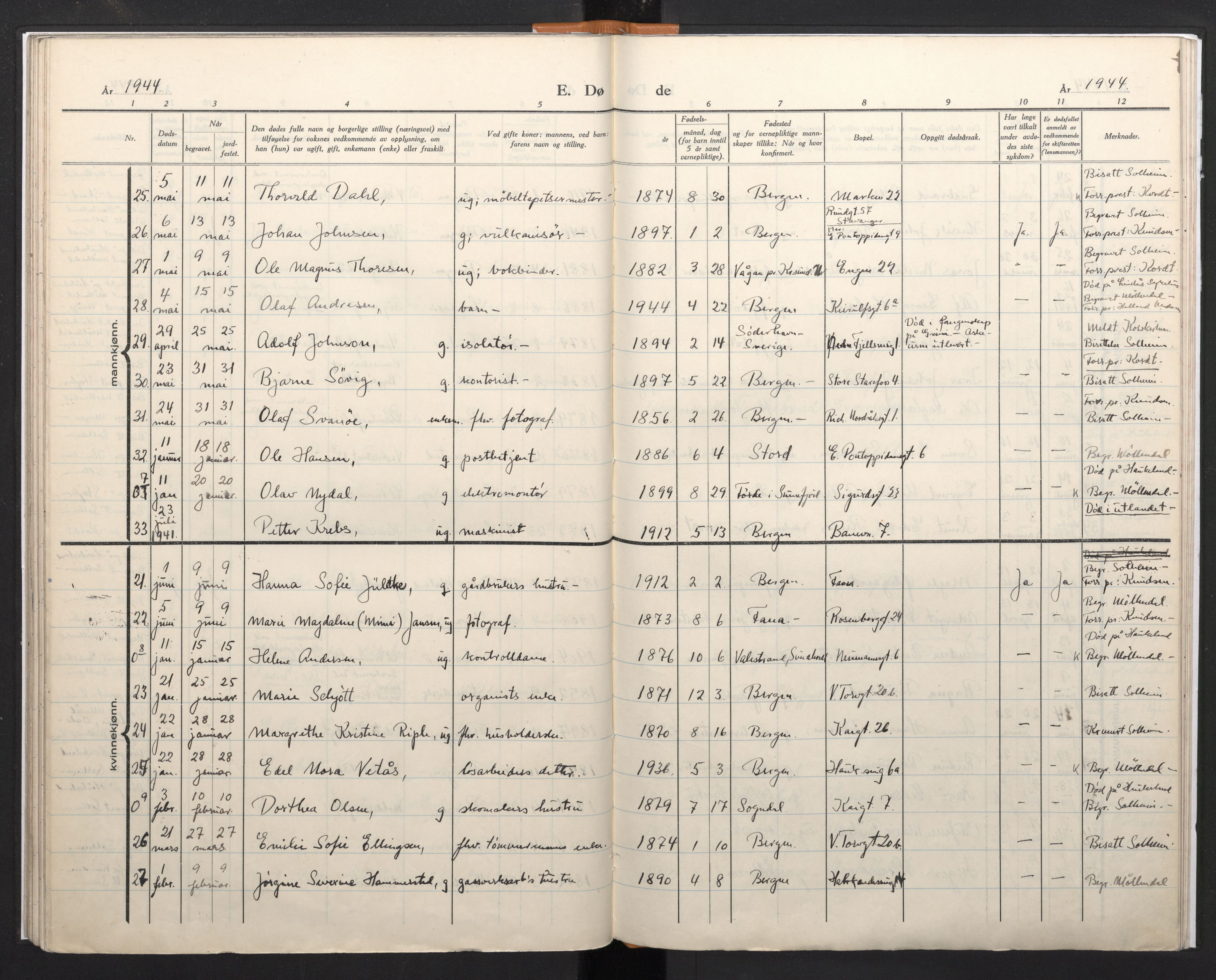 Domkirken sokneprestembete, SAB/A-74801/H/Haa/L0017: Parish register (official) no. A 16, 1944-1945