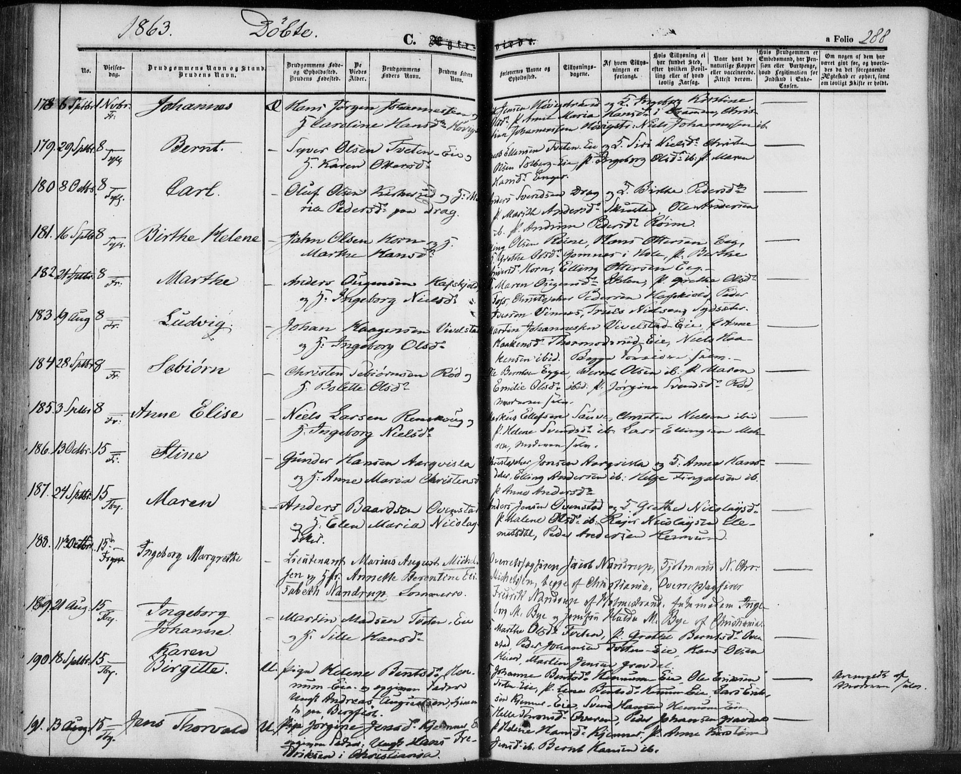 Lier kirkebøker, AV/SAKO-A-230/F/Fa/L0012: Parish register (official) no. I 12, 1854-1864, p. 288