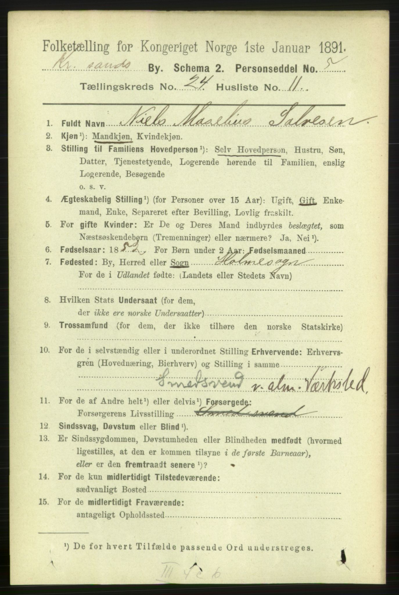 RA, 1891 census for 1001 Kristiansand, 1891, p. 8690