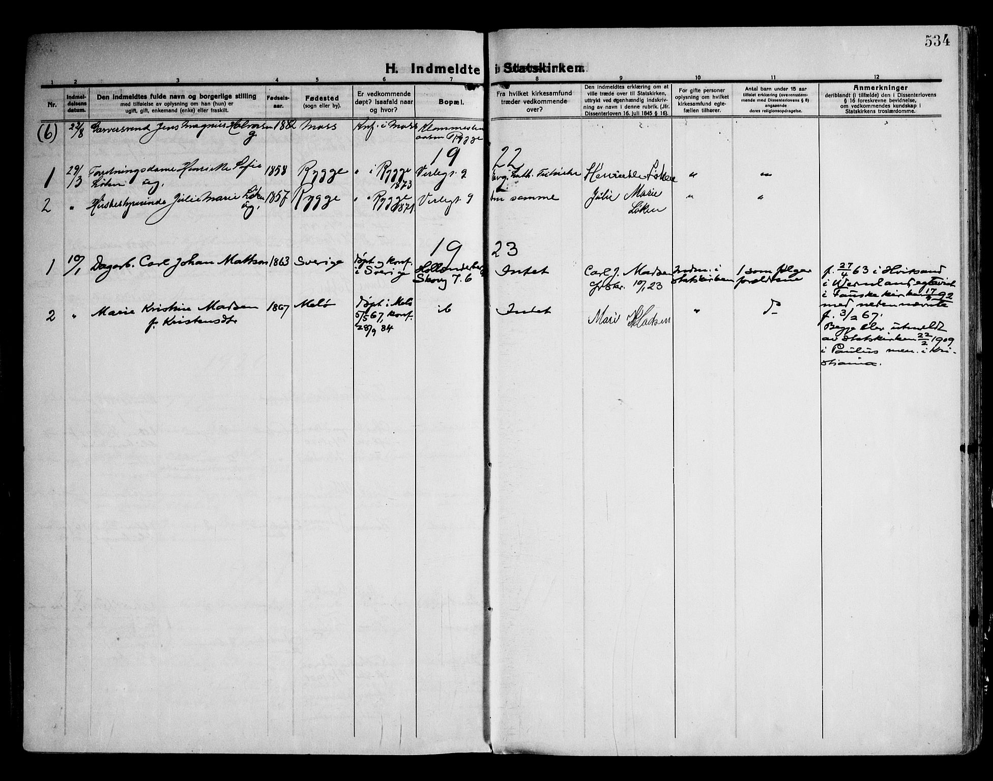 Moss prestekontor Kirkebøker, SAO/A-2003/F/Fb/L0005: Parish register (official) no. II 5, 1913-1923, p. 534