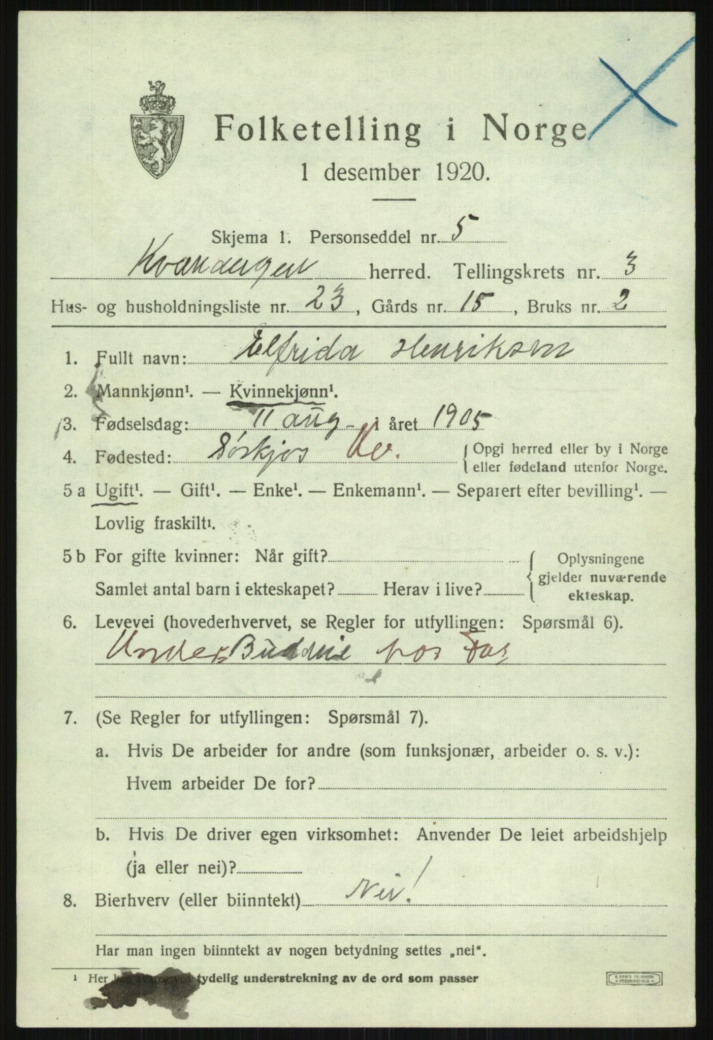 SATØ, 1920 census for Kvænangen, 1920, p. 2012