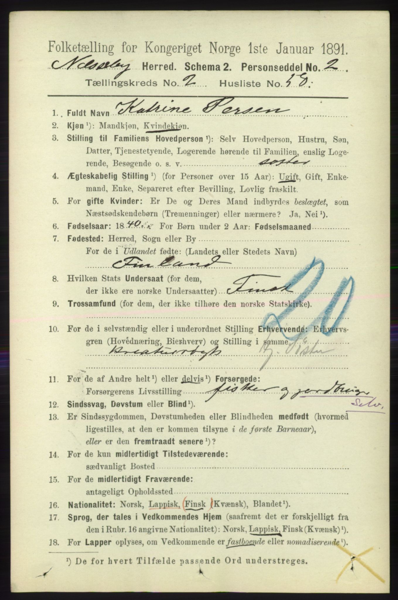 RA, 1891 census for 2027 Nesseby, 1891, p. 975