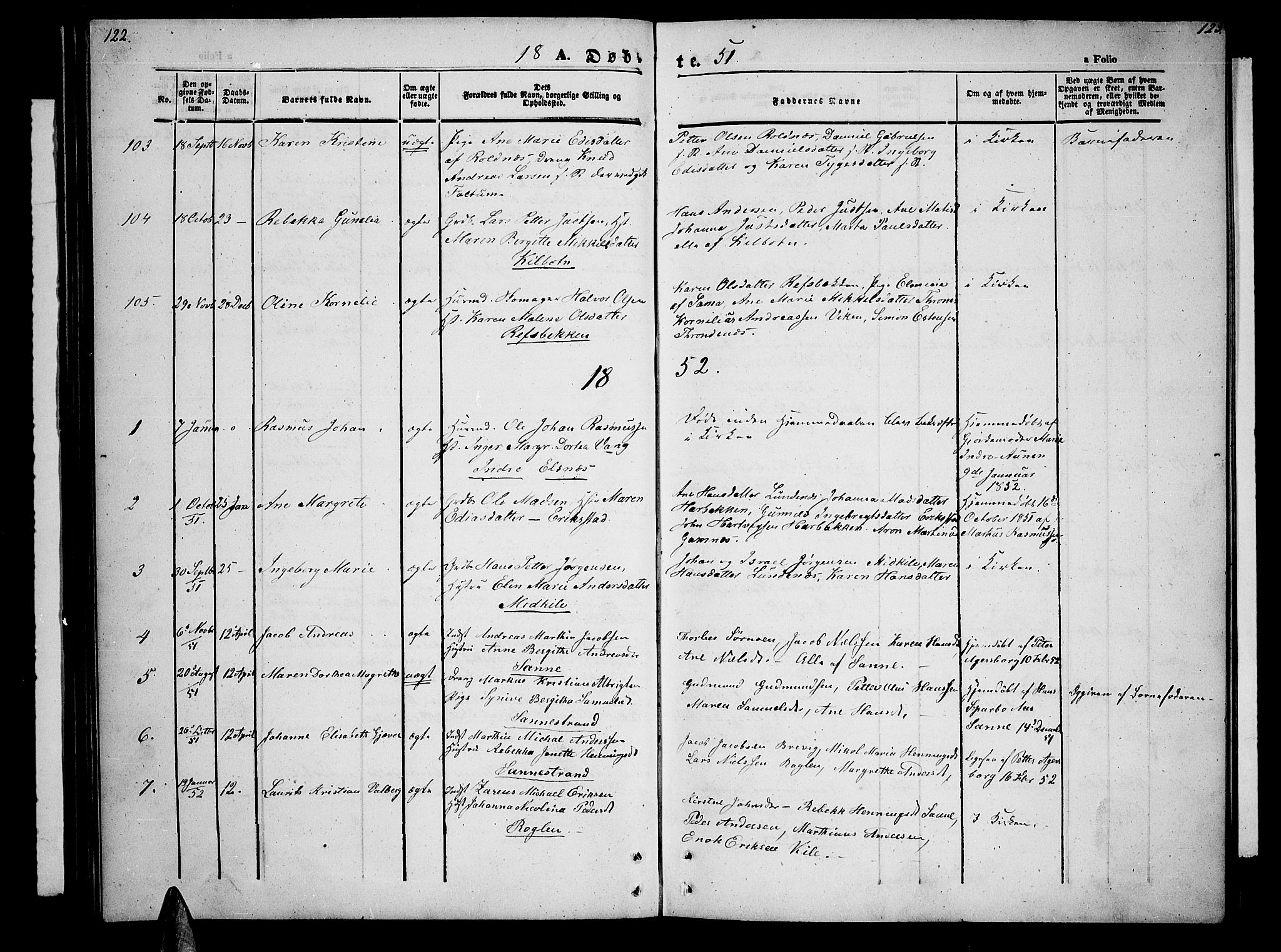 Trondenes sokneprestkontor, SATØ/S-1319/H/Hb/L0006klokker: Parish register (copy) no. 6, 1845-1855, p. 122-123