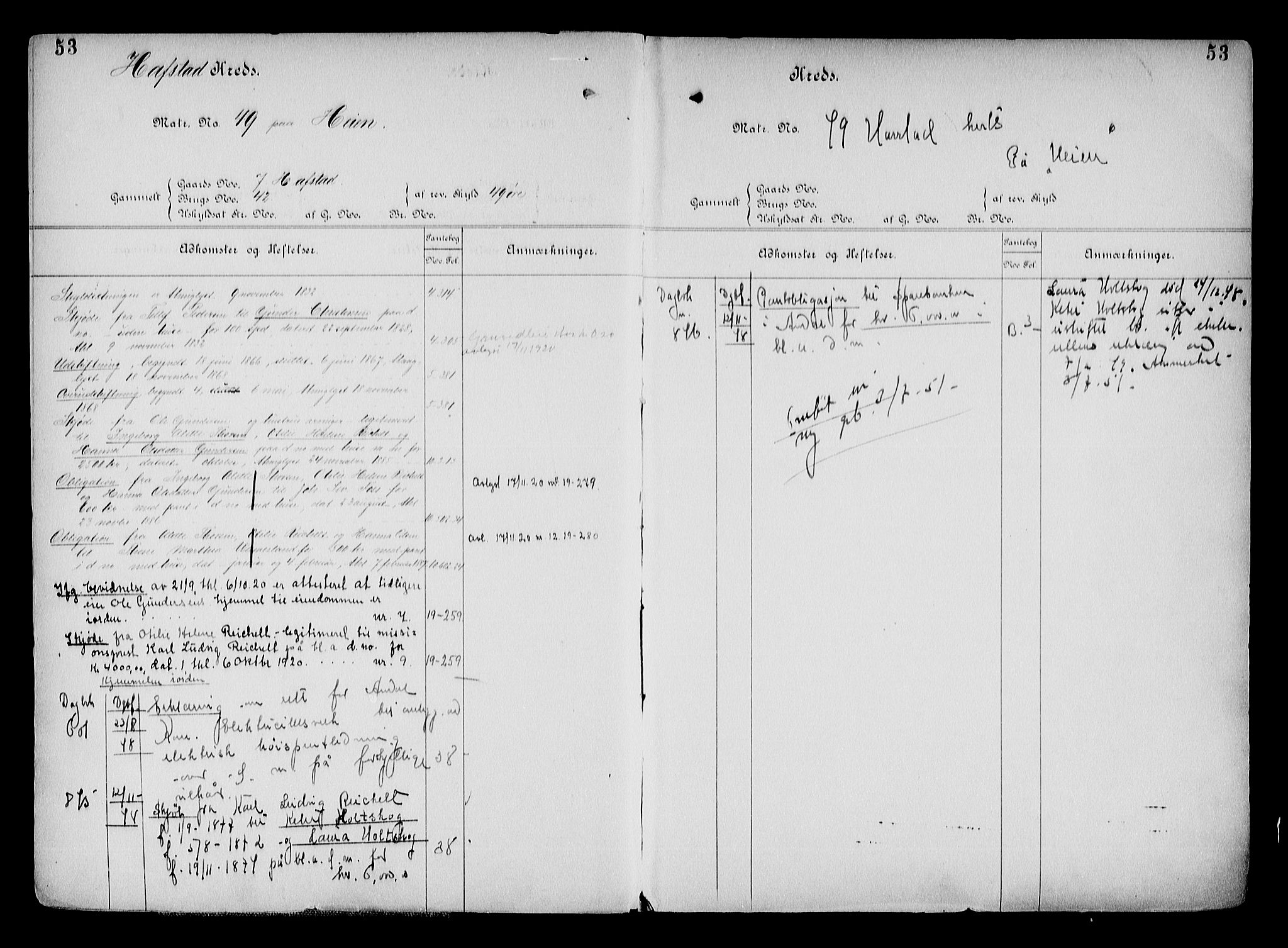 Arendal byfogd, AV/SAK-1222-0001/G/Ga/L0015: Mortgage register no. 13, 1860-1960, p. 53