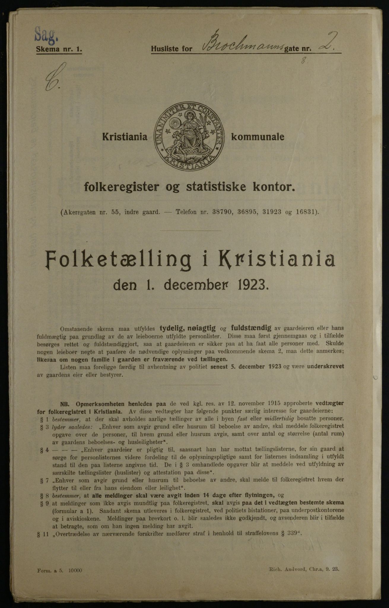 OBA, Municipal Census 1923 for Kristiania, 1923, p. 10686