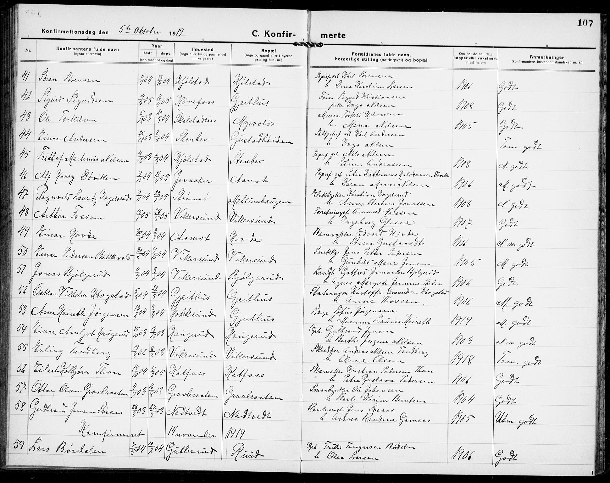 Modum kirkebøker, AV/SAKO-A-234/G/Ga/L0012: Parish register (copy) no. I 12, 1923-1933, p. 107