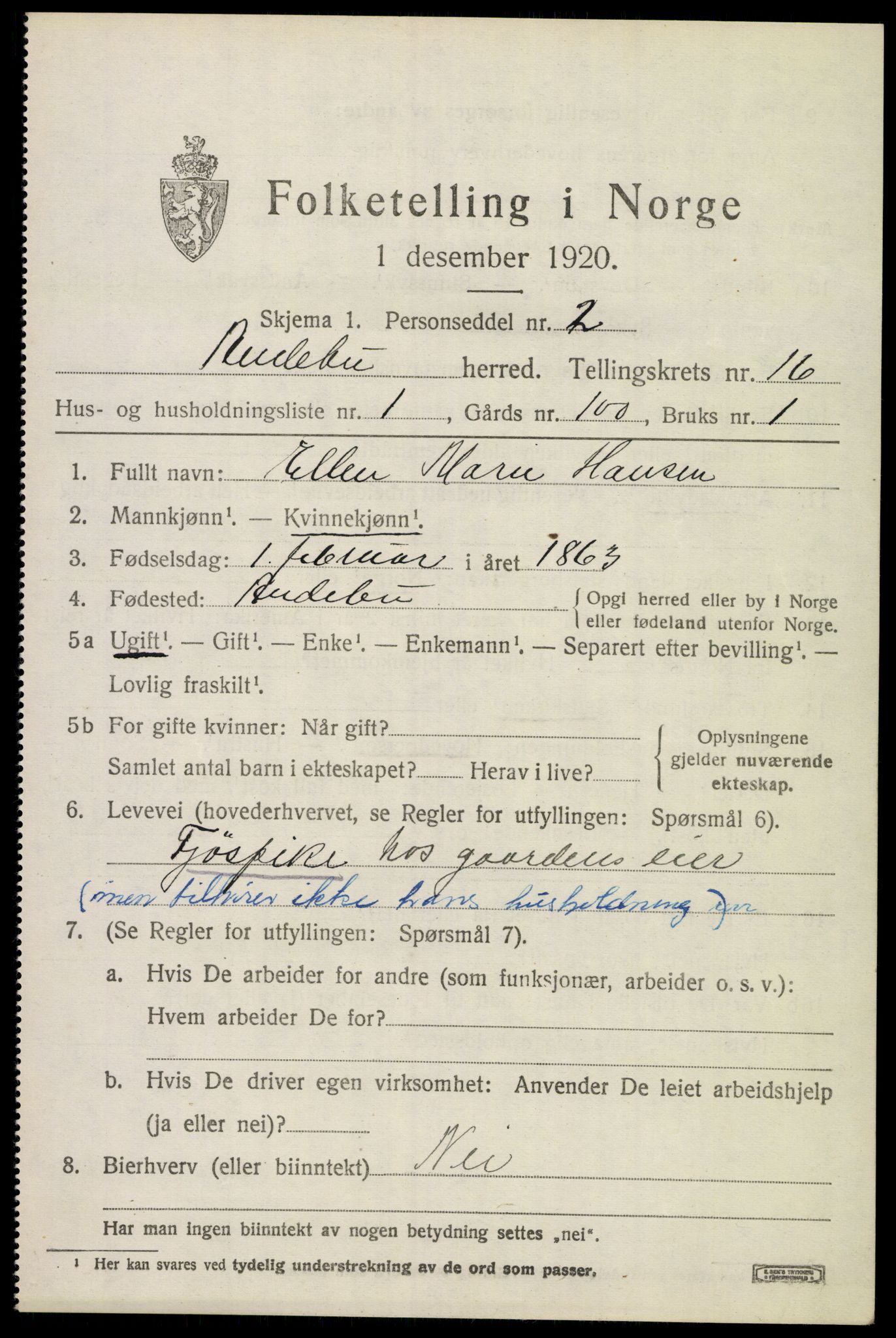 SAKO, 1920 census for Andebu, 1920, p. 5500