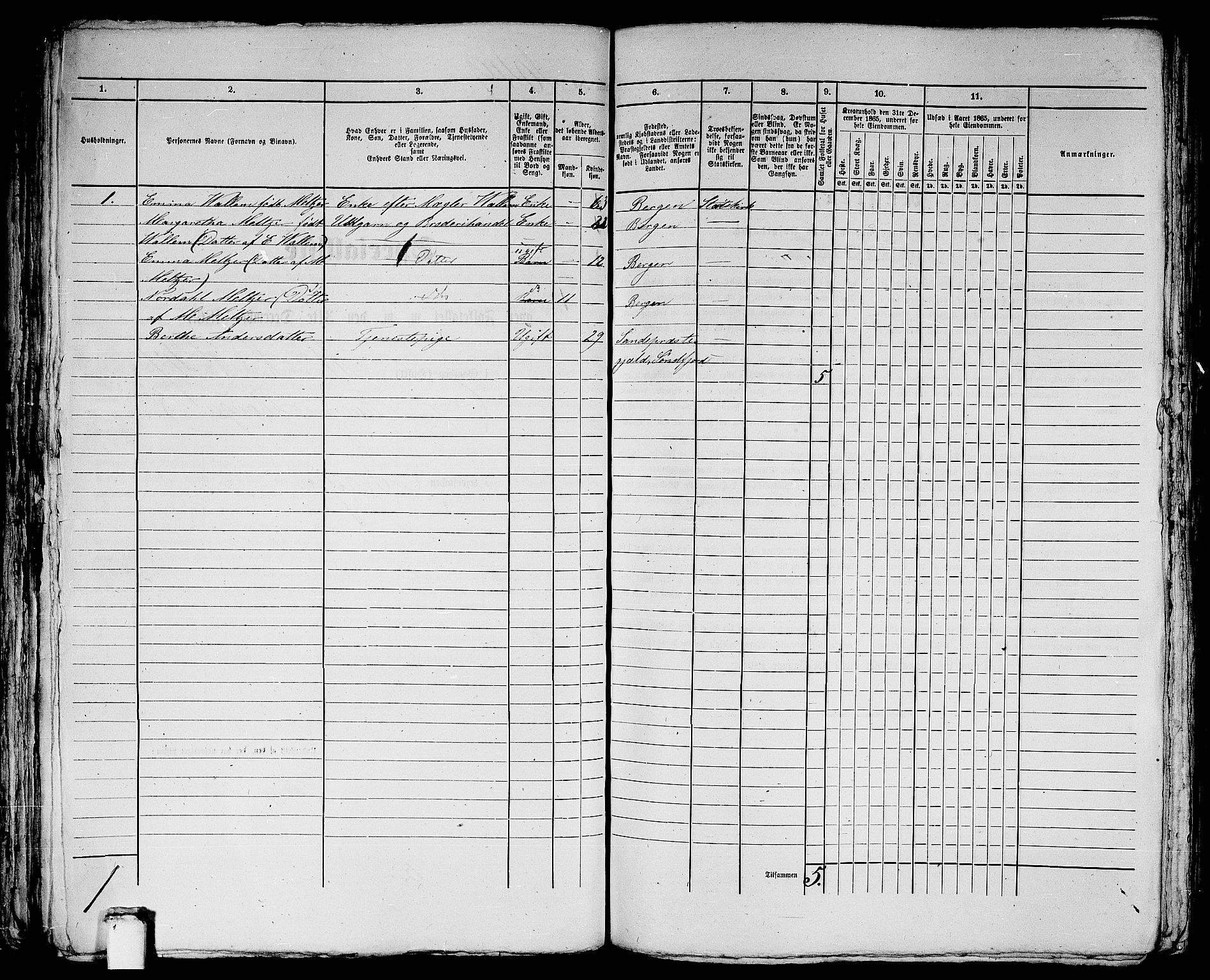 RA, 1865 census for Bergen, 1865, p. 2156