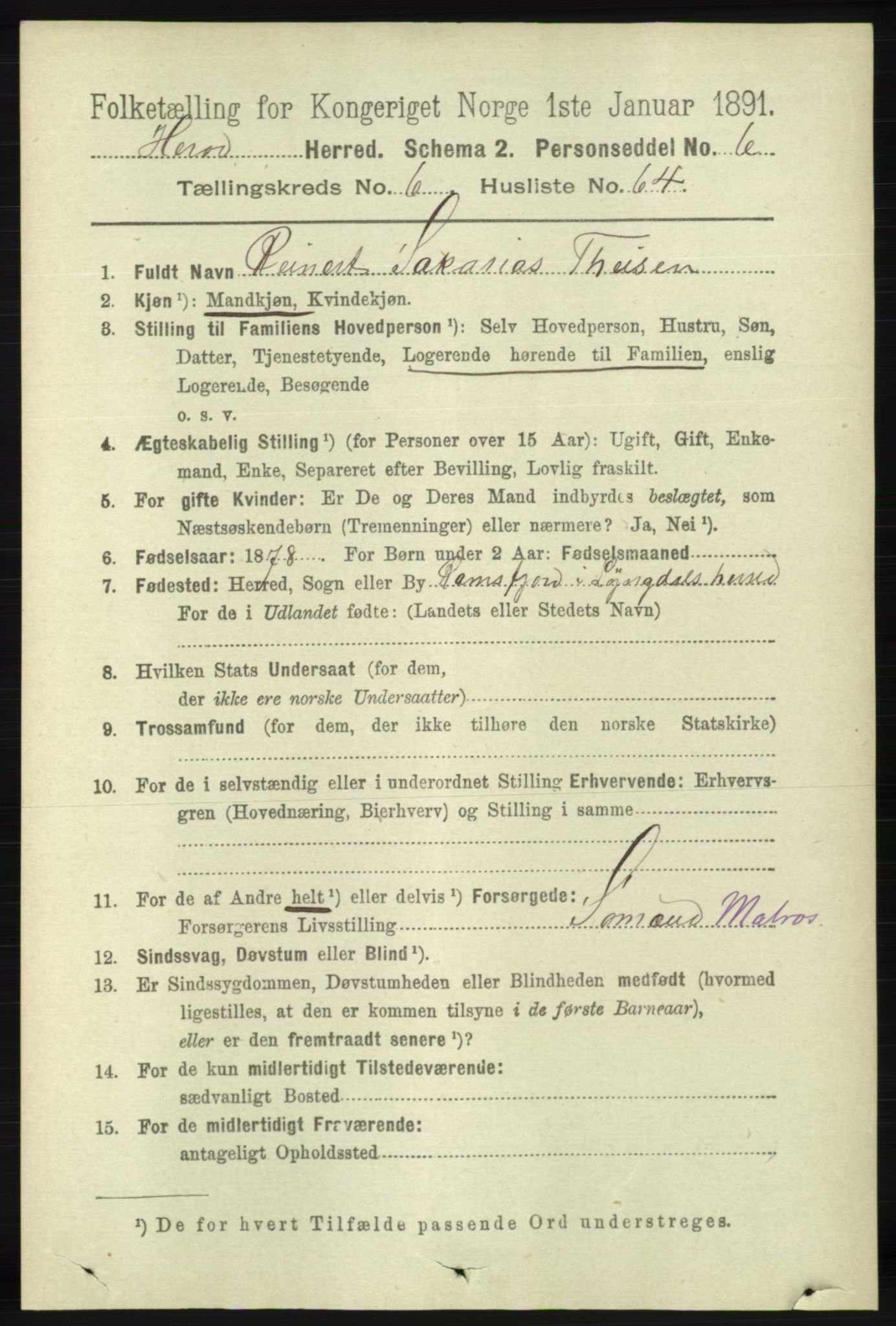 RA, 1891 census for 1039 Herad, 1891, p. 2700