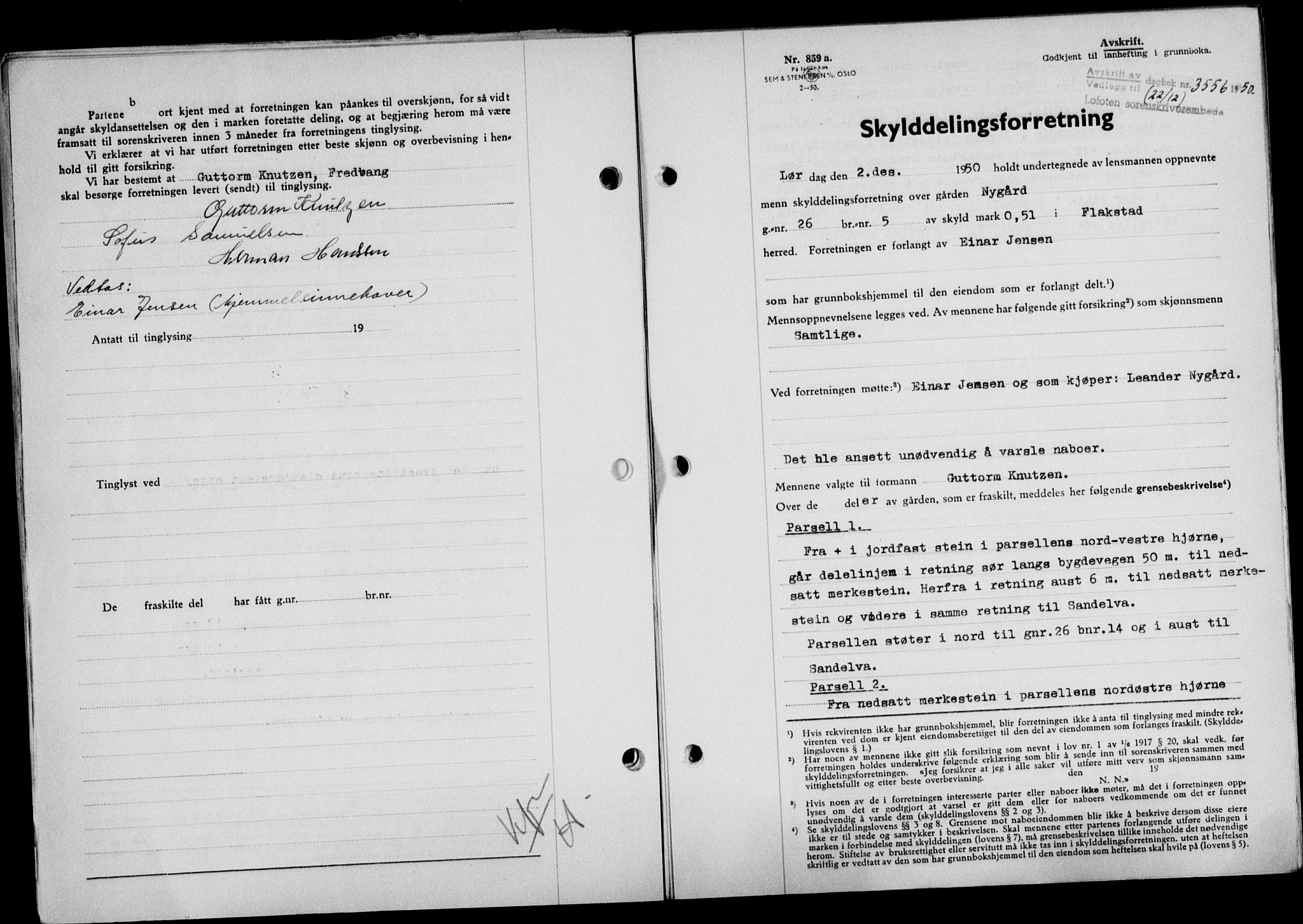 Lofoten sorenskriveri, SAT/A-0017/1/2/2C/L0025a: Mortgage book no. 25a, 1950-1951, Diary no: : 3556/1950