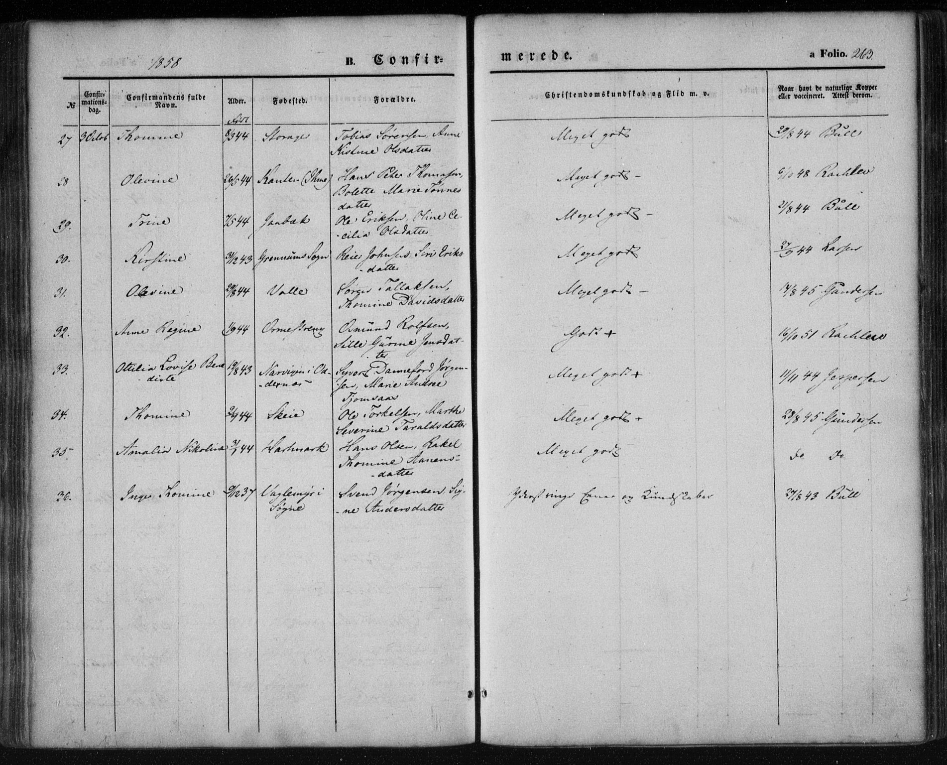 Mandal sokneprestkontor, AV/SAK-1111-0030/F/Fa/Faa/L0013: Parish register (official) no. A 13, 1847-1859, p. 263