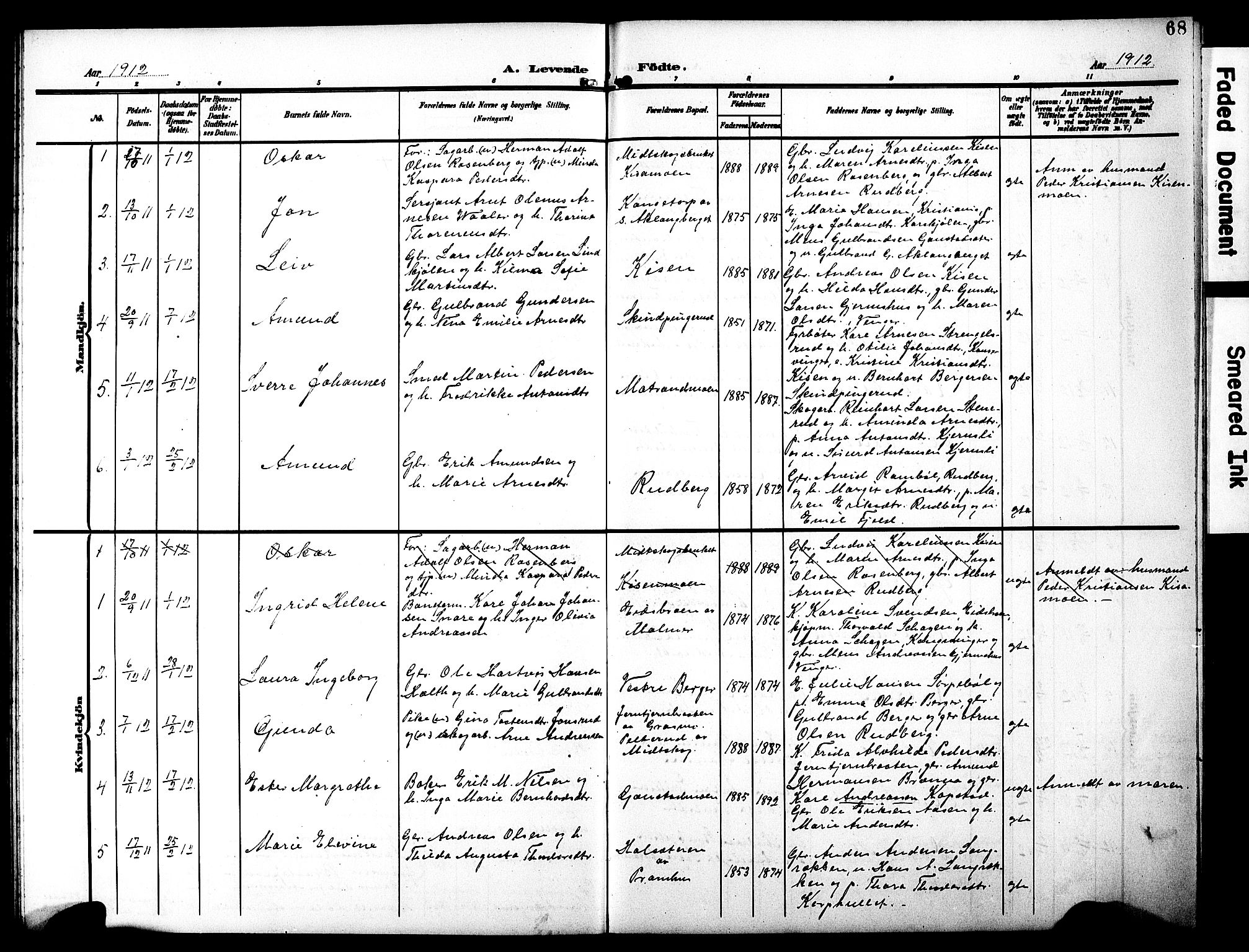 Eidskog prestekontor, AV/SAH-PREST-026/H/Ha/Hab/L0003: Parish register (copy) no. 3, 1904-1919, p. 68