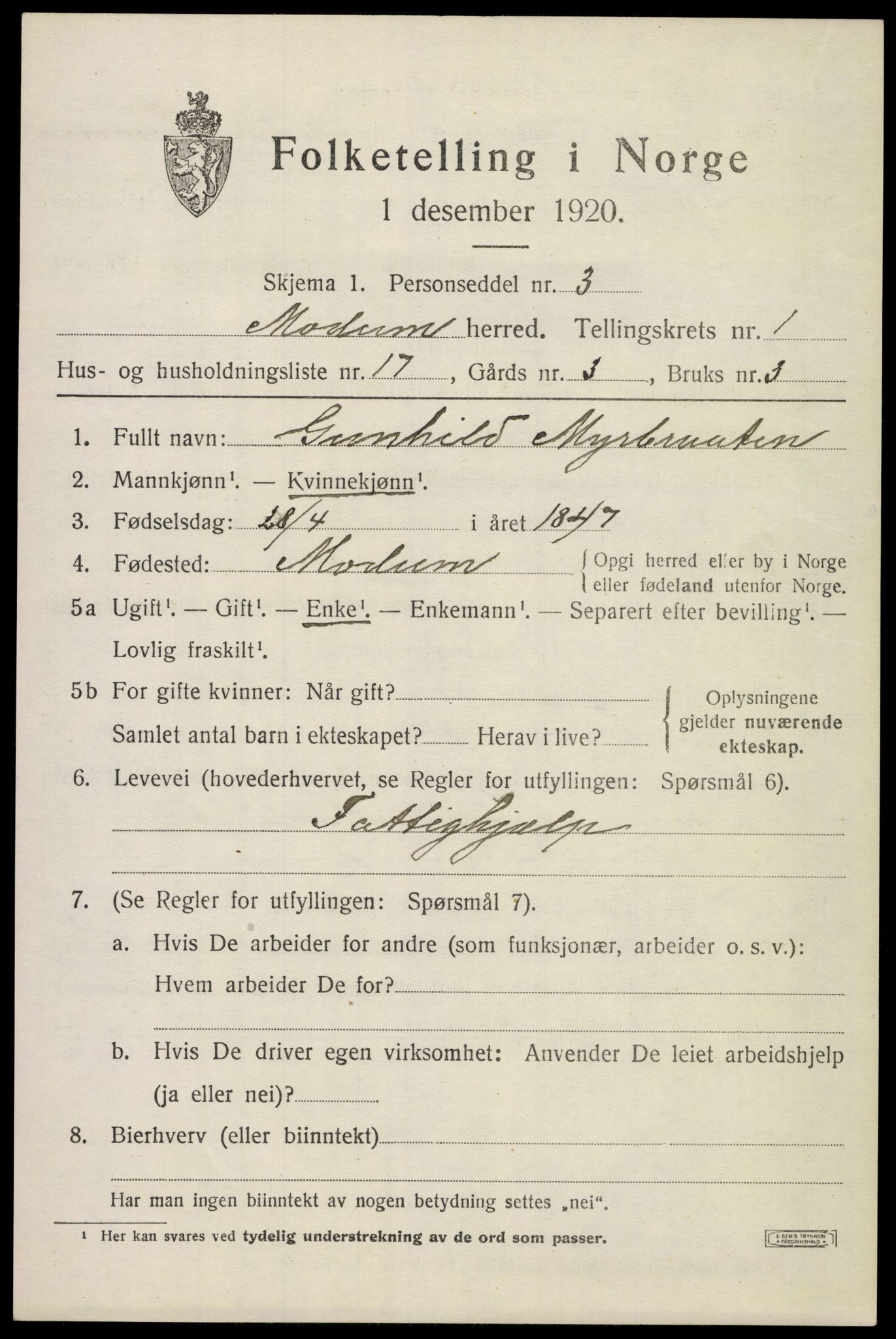 SAKO, 1920 census for Modum, 1920, p. 4267