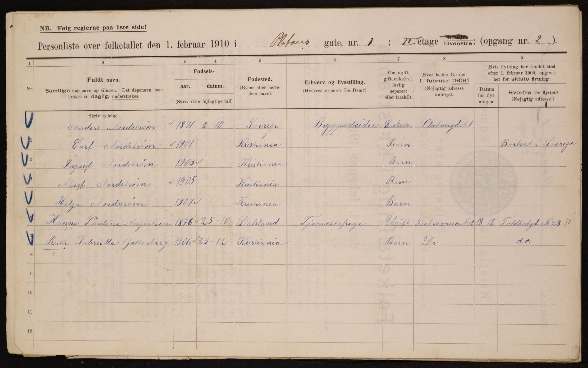 OBA, Municipal Census 1910 for Kristiania, 1910, p. 76976