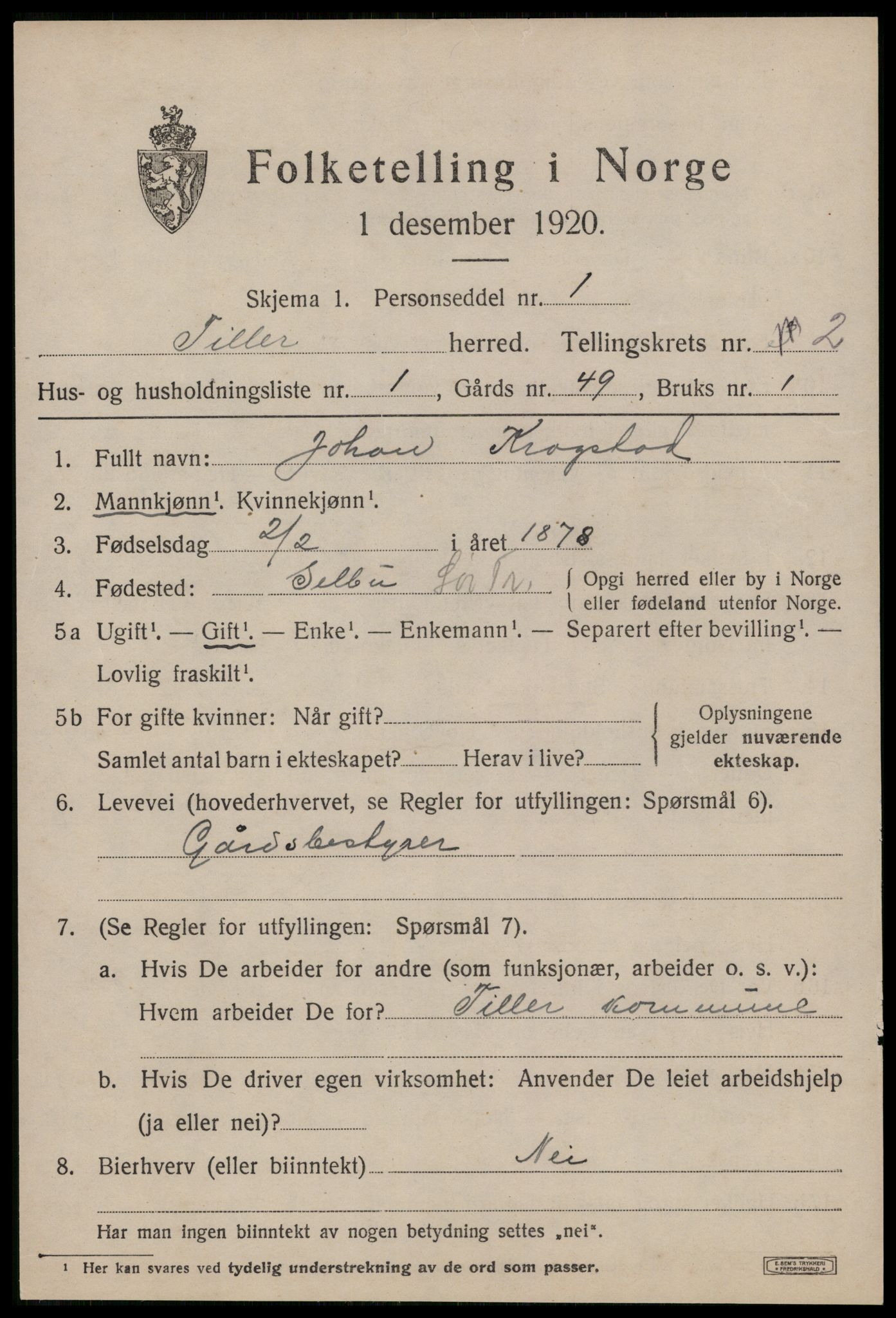 SAT, 1920 census for Tiller, 1920, p. 977