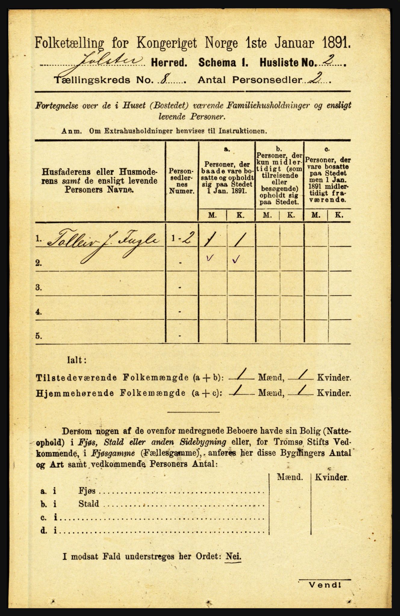 RA, 1891 census for 1431 Jølster, 1891, p. 2764