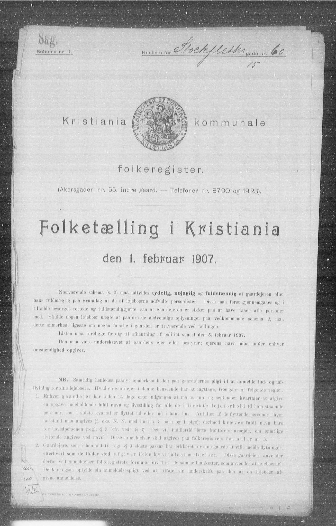 OBA, Municipal Census 1907 for Kristiania, 1907, p. 52069