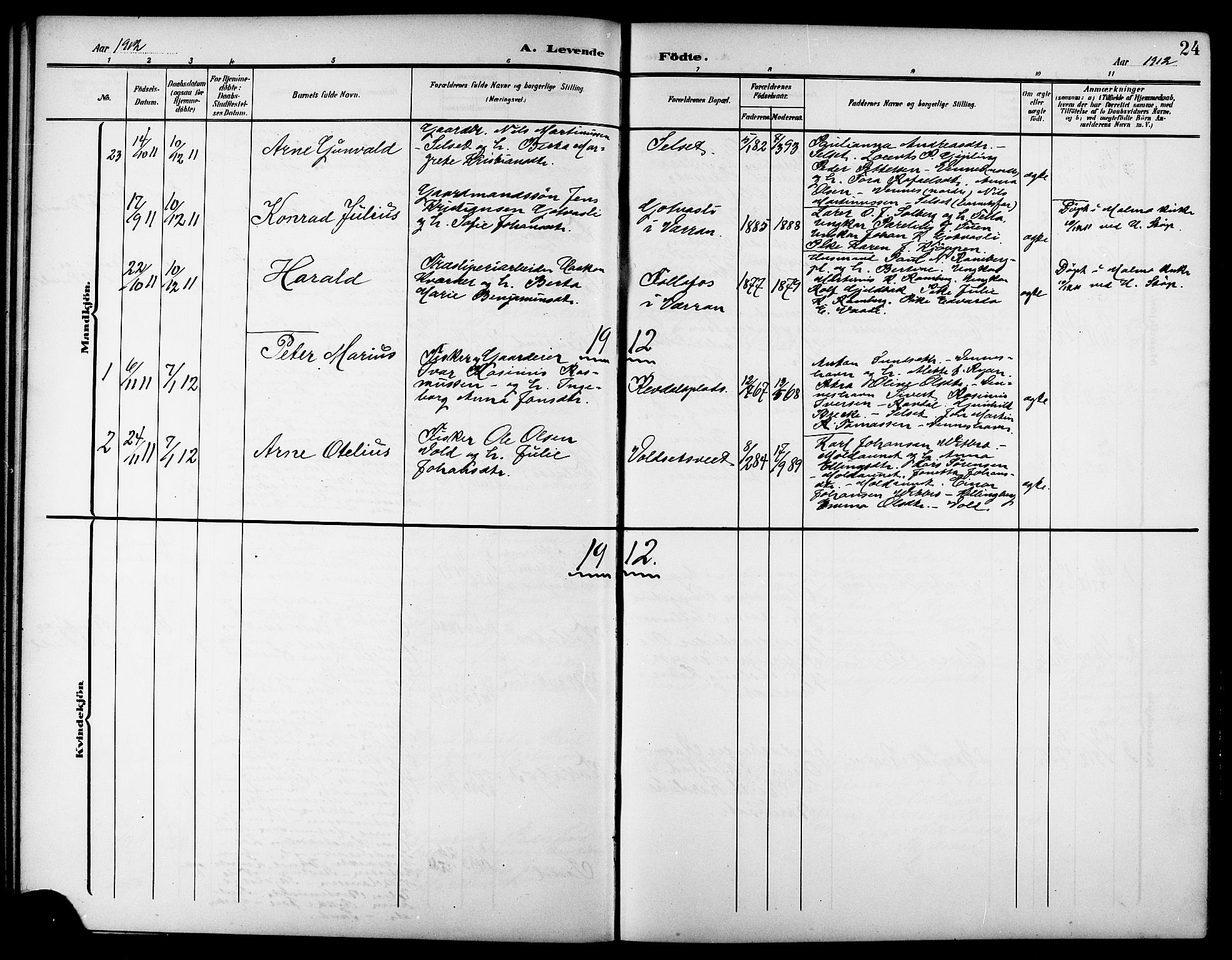 Ministerialprotokoller, klokkerbøker og fødselsregistre - Nord-Trøndelag, AV/SAT-A-1458/744/L0424: Parish register (copy) no. 744C03, 1906-1923, p. 24