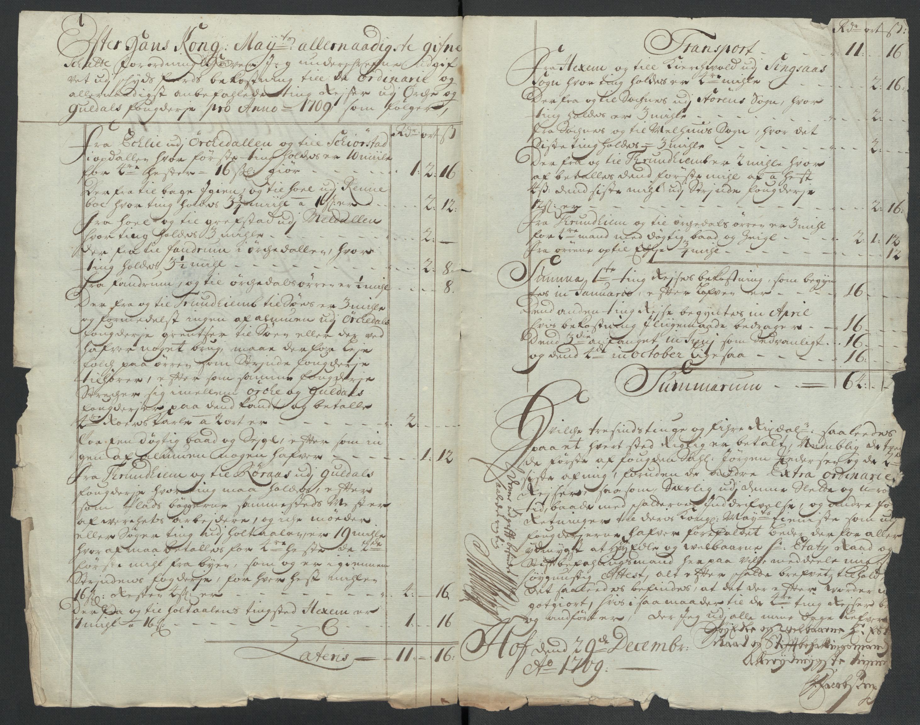 Rentekammeret inntil 1814, Reviderte regnskaper, Fogderegnskap, RA/EA-4092/R60/L3959: Fogderegnskap Orkdal og Gauldal, 1709, p. 406