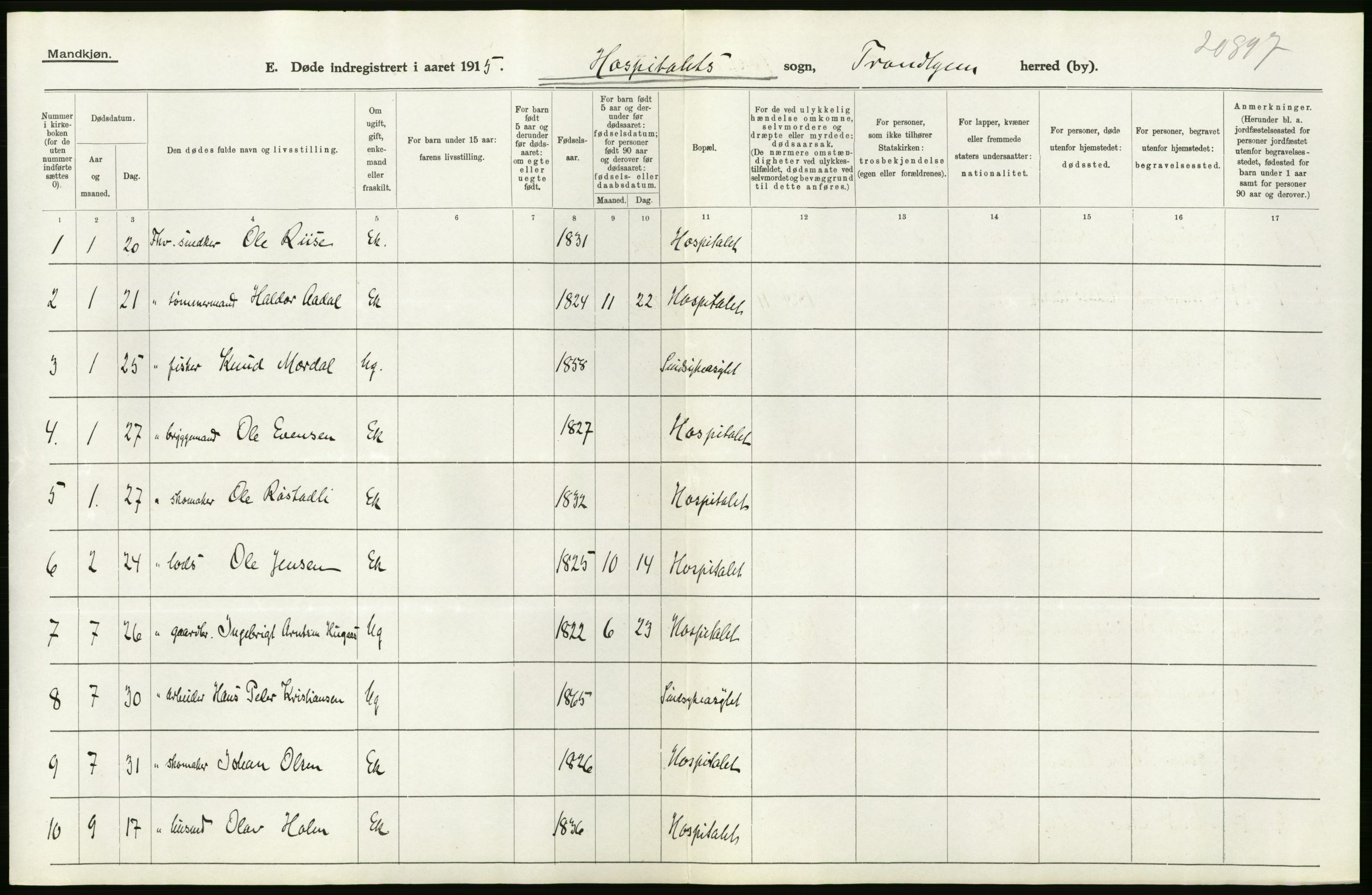 Statistisk sentralbyrå, Sosiodemografiske emner, Befolkning, RA/S-2228/D/Df/Dfb/Dfbe/L0044: Trondhjem: Gifte, døde, dødfødte., 1915, p. 276