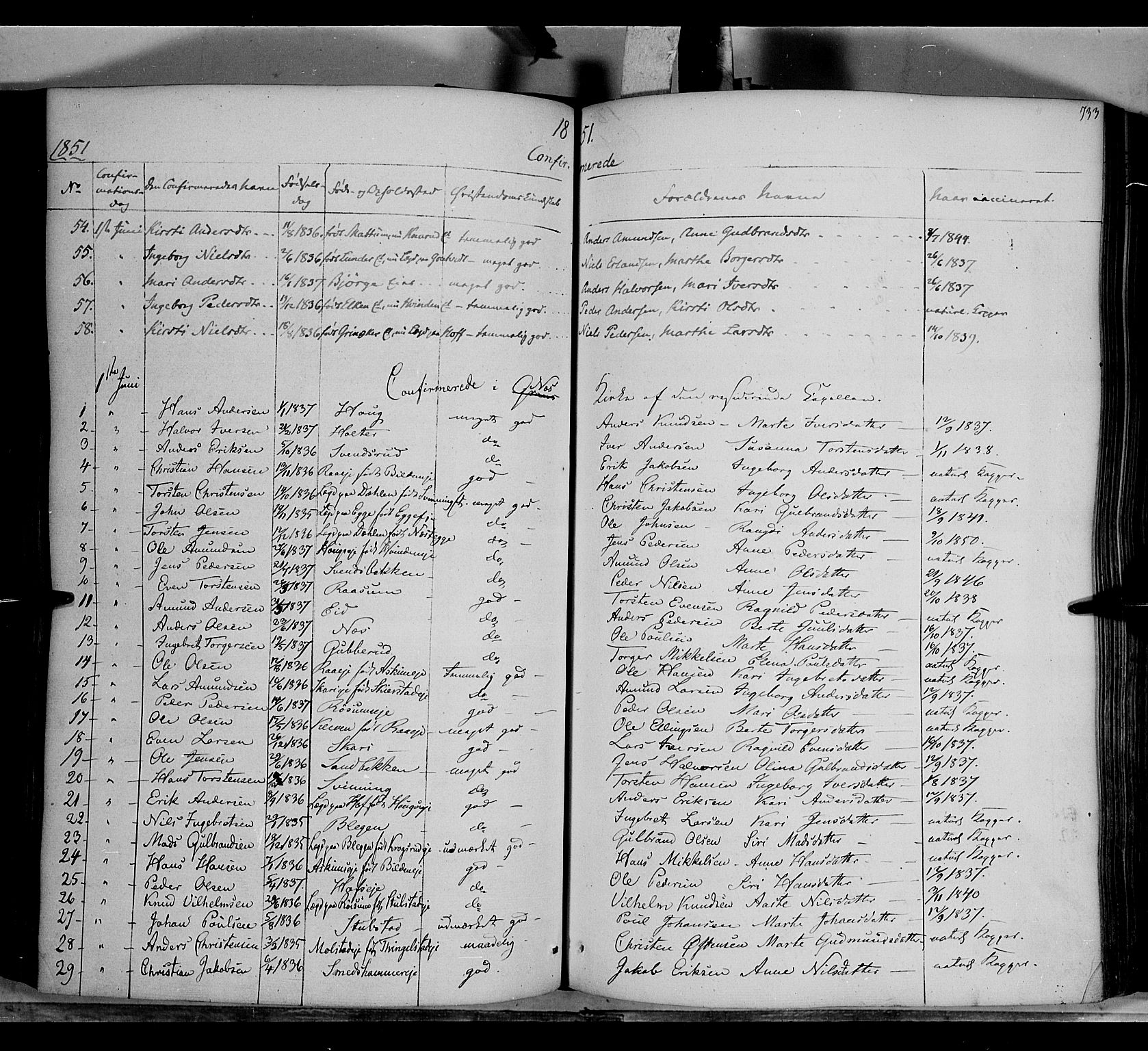 Gran prestekontor, SAH/PREST-112/H/Ha/Haa/L0011: Parish register (official) no. 11, 1842-1856, p. 732-733