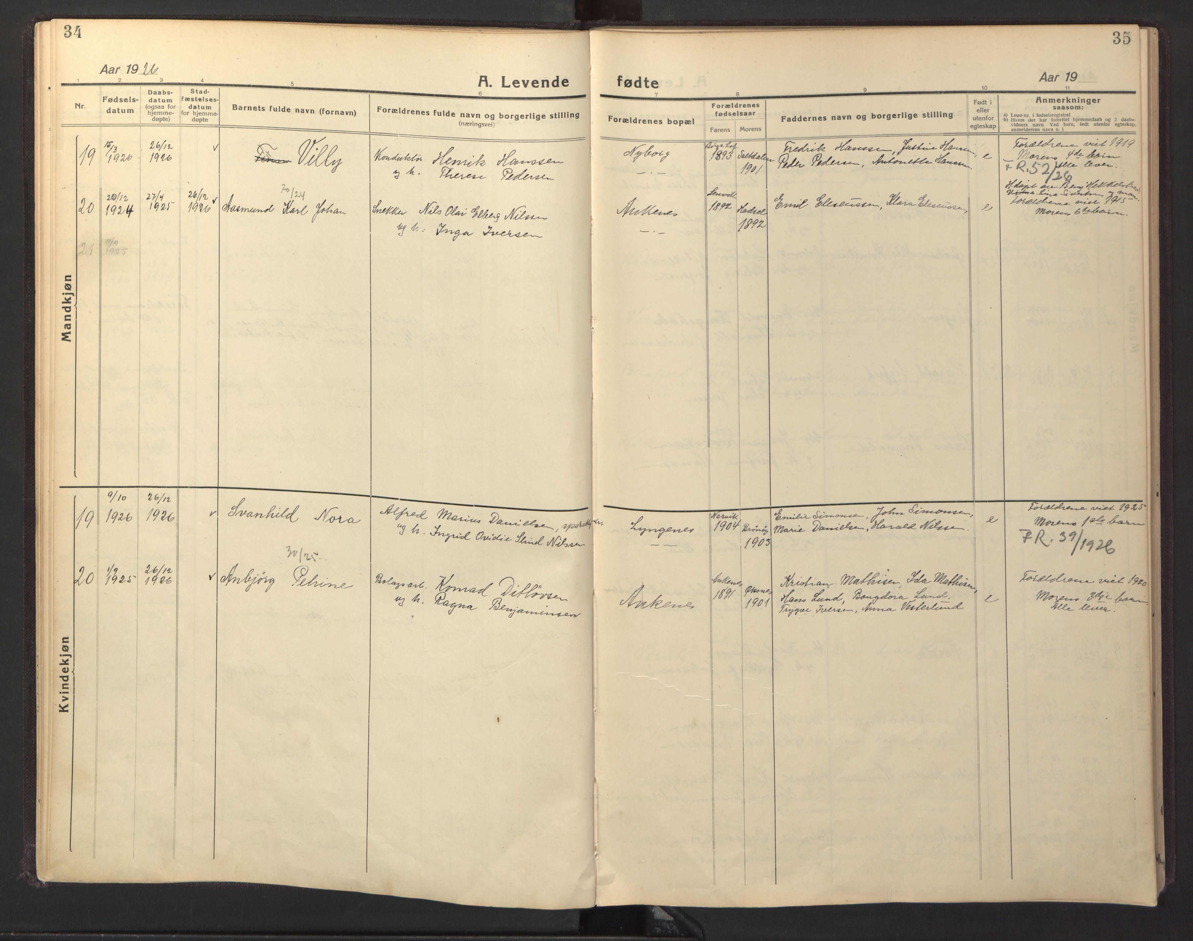Ministerialprotokoller, klokkerbøker og fødselsregistre - Nordland, AV/SAT-A-1459/866/L0960: Parish register (copy) no. 866C09, 1924-1947, p. 34-35