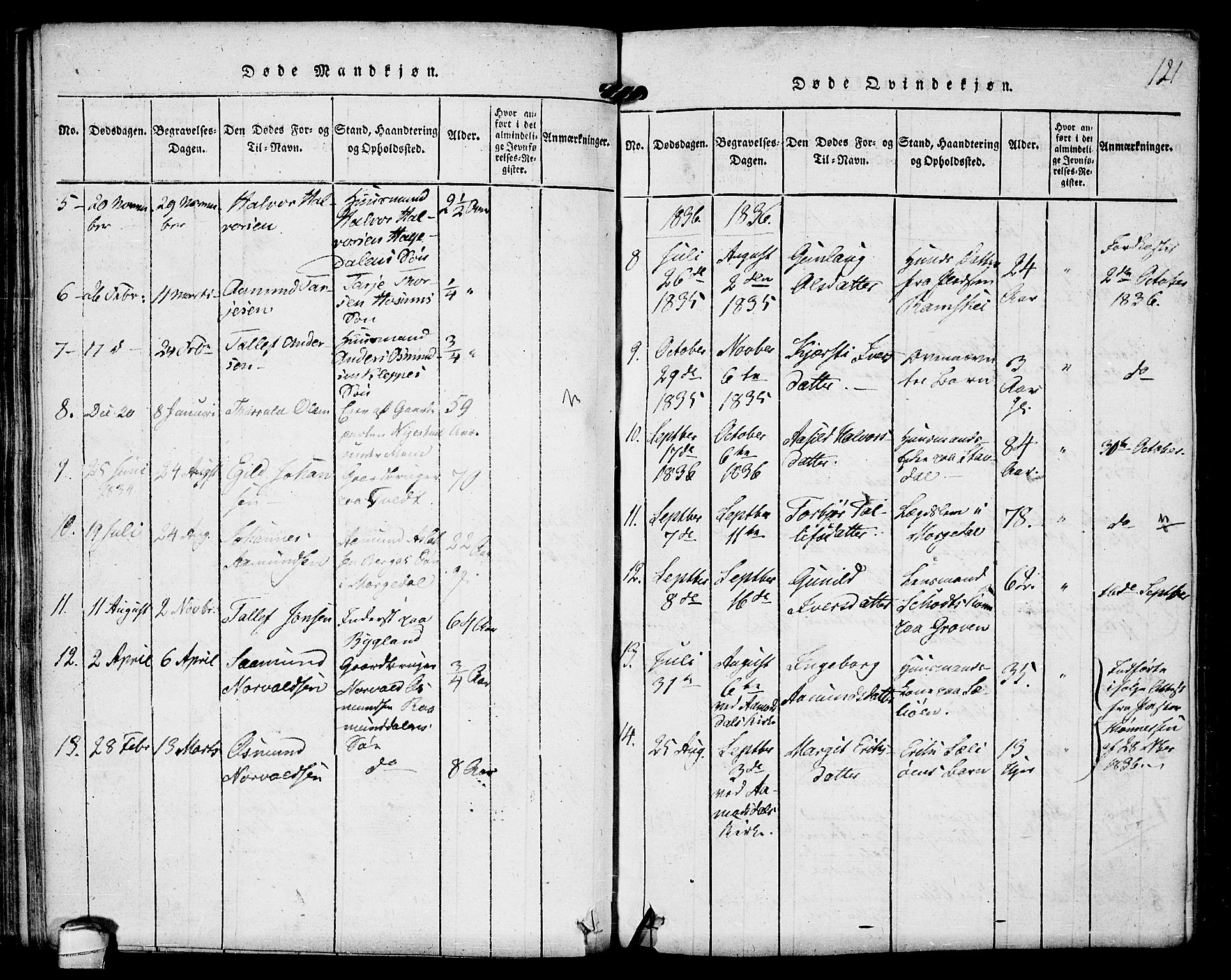 Kviteseid kirkebøker, SAKO/A-276/F/Fb/L0001: Parish register (official) no. II 1, 1815-1836, p. 121