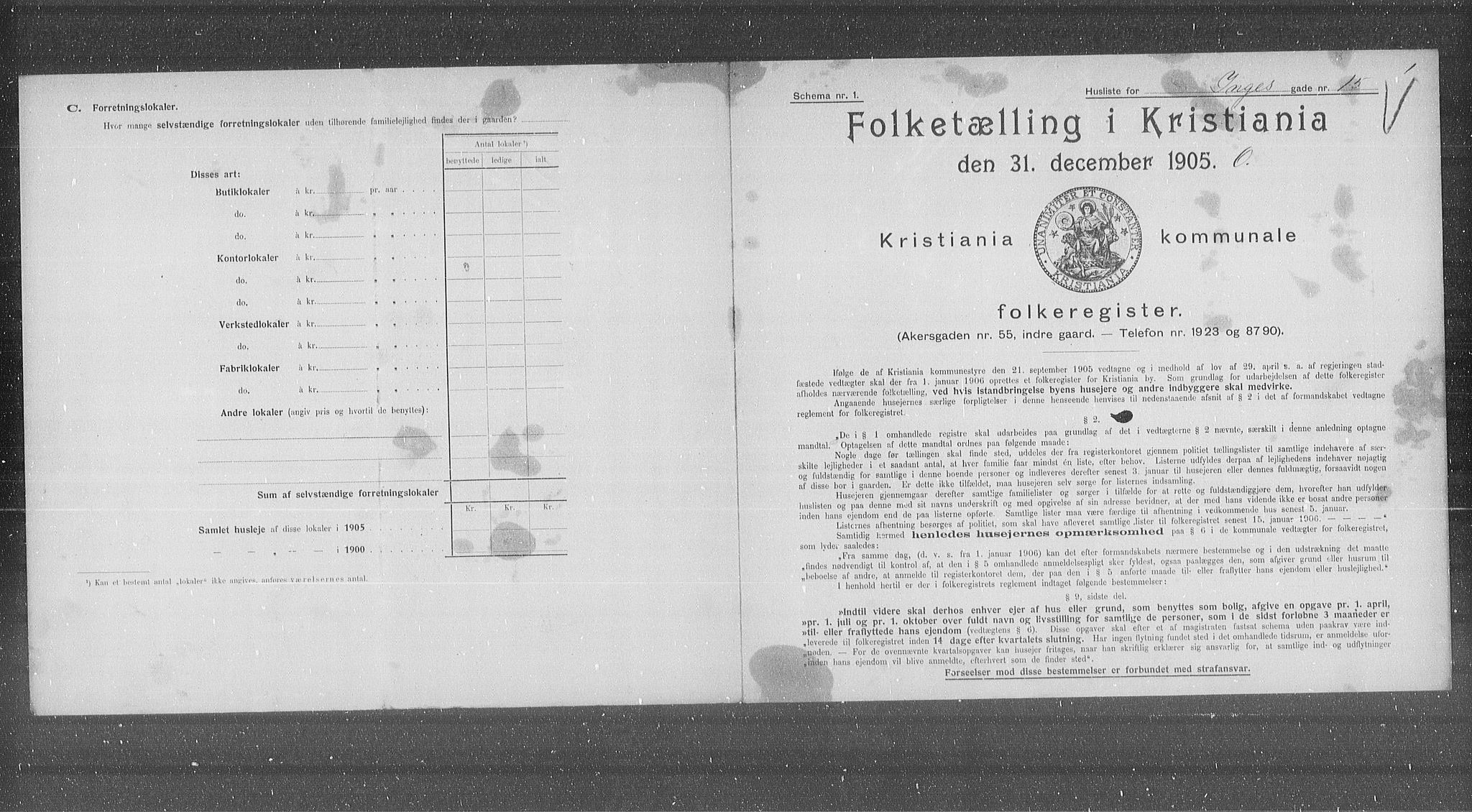 OBA, Municipal Census 1905 for Kristiania, 1905, p. 23168