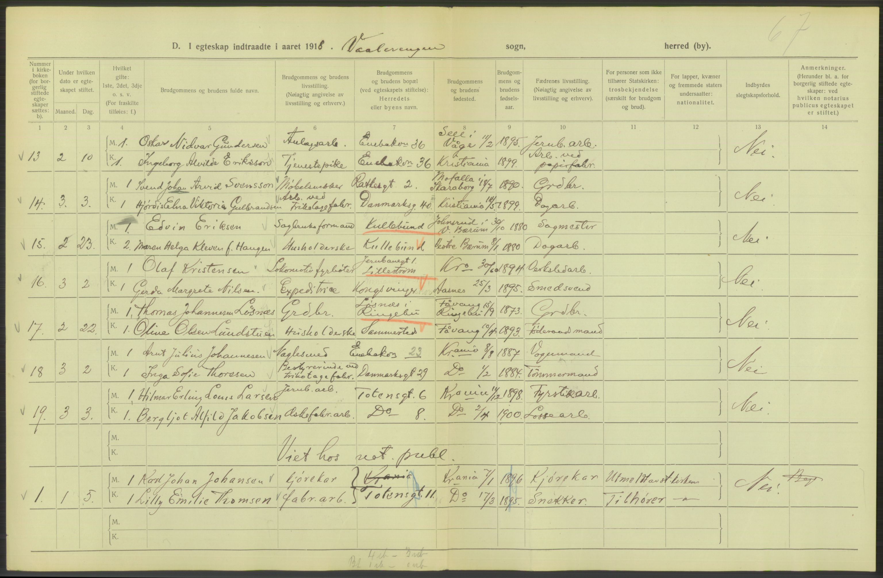 Statistisk sentralbyrå, Sosiodemografiske emner, Befolkning, AV/RA-S-2228/D/Df/Dfb/Dfbh/L0009: Kristiania: Gifte, 1918, p. 924