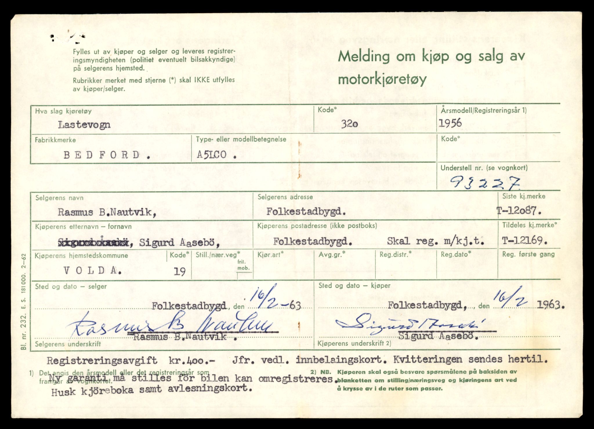 Møre og Romsdal vegkontor - Ålesund trafikkstasjon, AV/SAT-A-4099/F/Fe/L0033: Registreringskort for kjøretøy T 12151 - T 12474, 1927-1998, p. 495