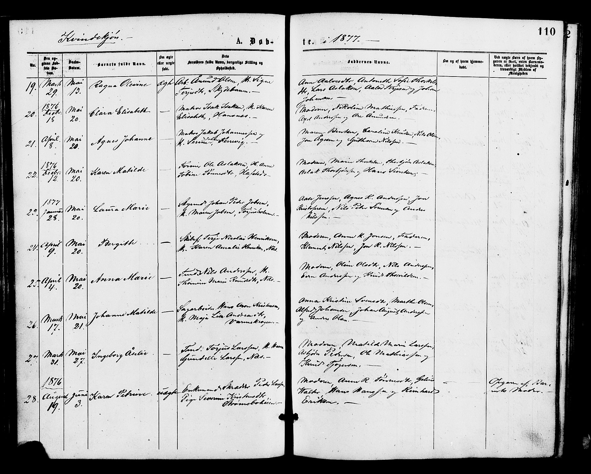 Barbu sokneprestkontor, SAK/1111-0003/F/Fa/L0001: Parish register (official) no. A 1 /2, 1877-1877, p. 110