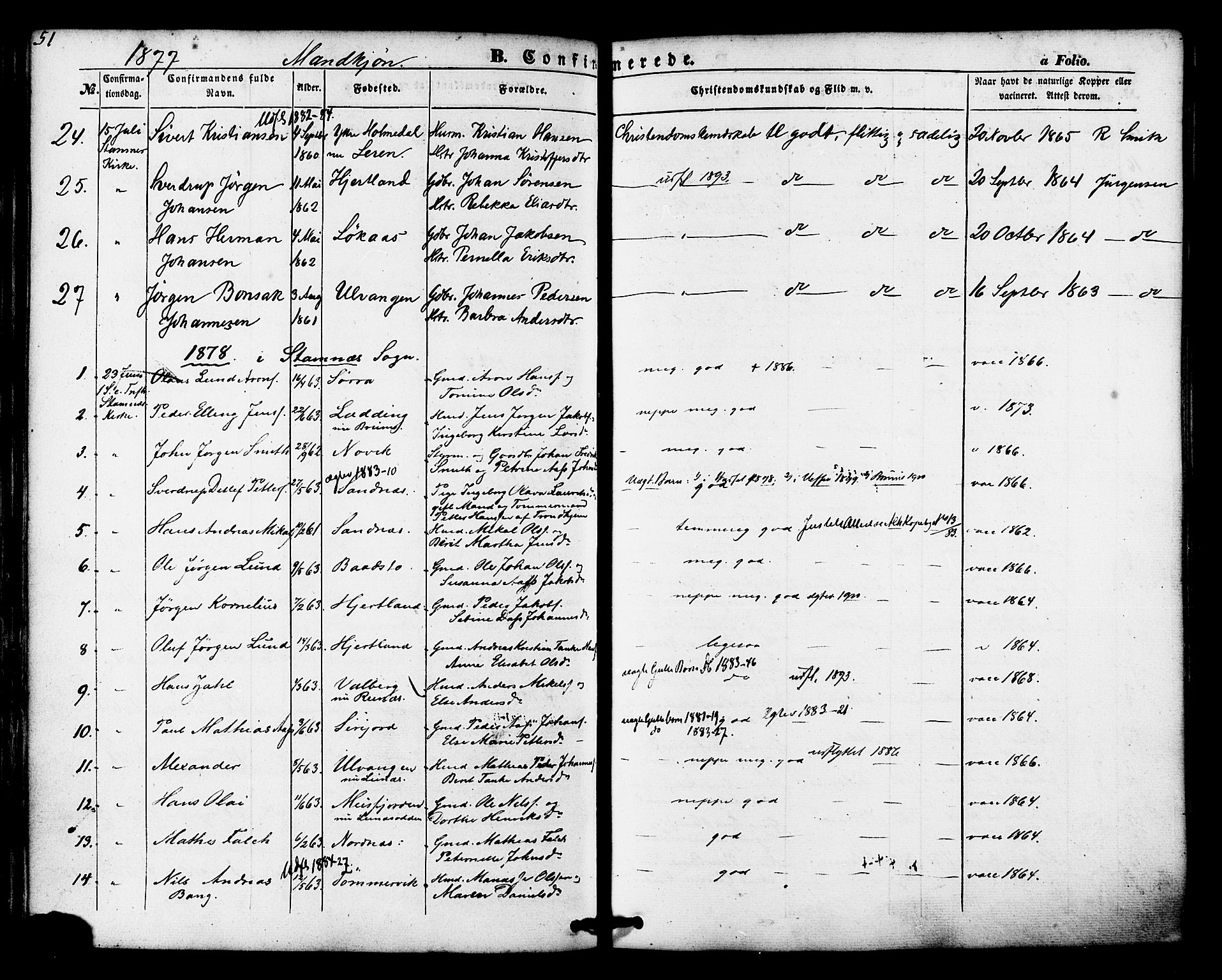 Ministerialprotokoller, klokkerbøker og fødselsregistre - Nordland, AV/SAT-A-1459/830/L0448: Parish register (official) no. 830A12, 1855-1878, p. 51