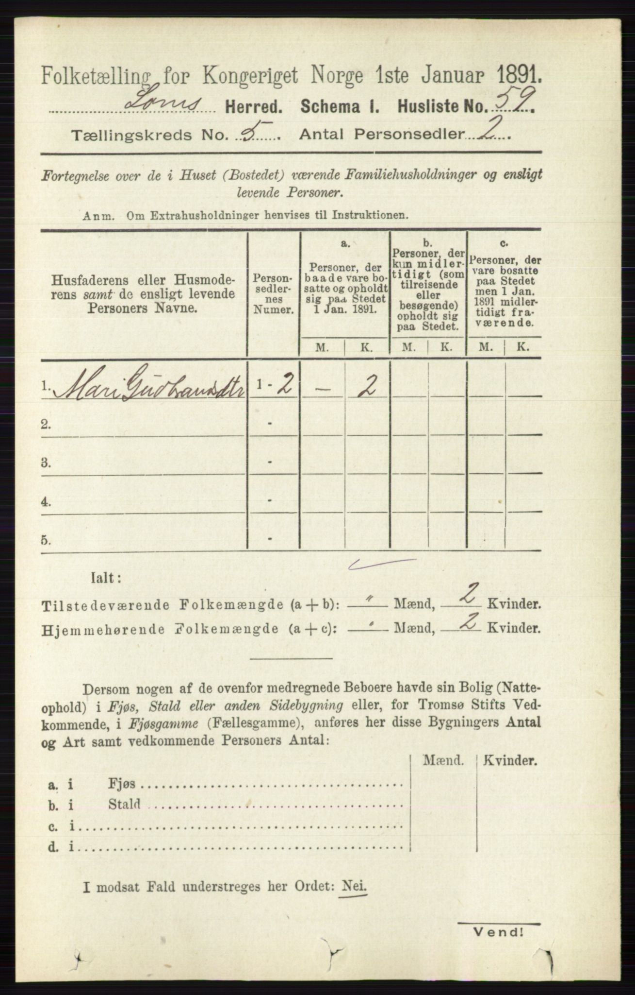 RA, 1891 census for 0514 Lom, 1891, p. 1836