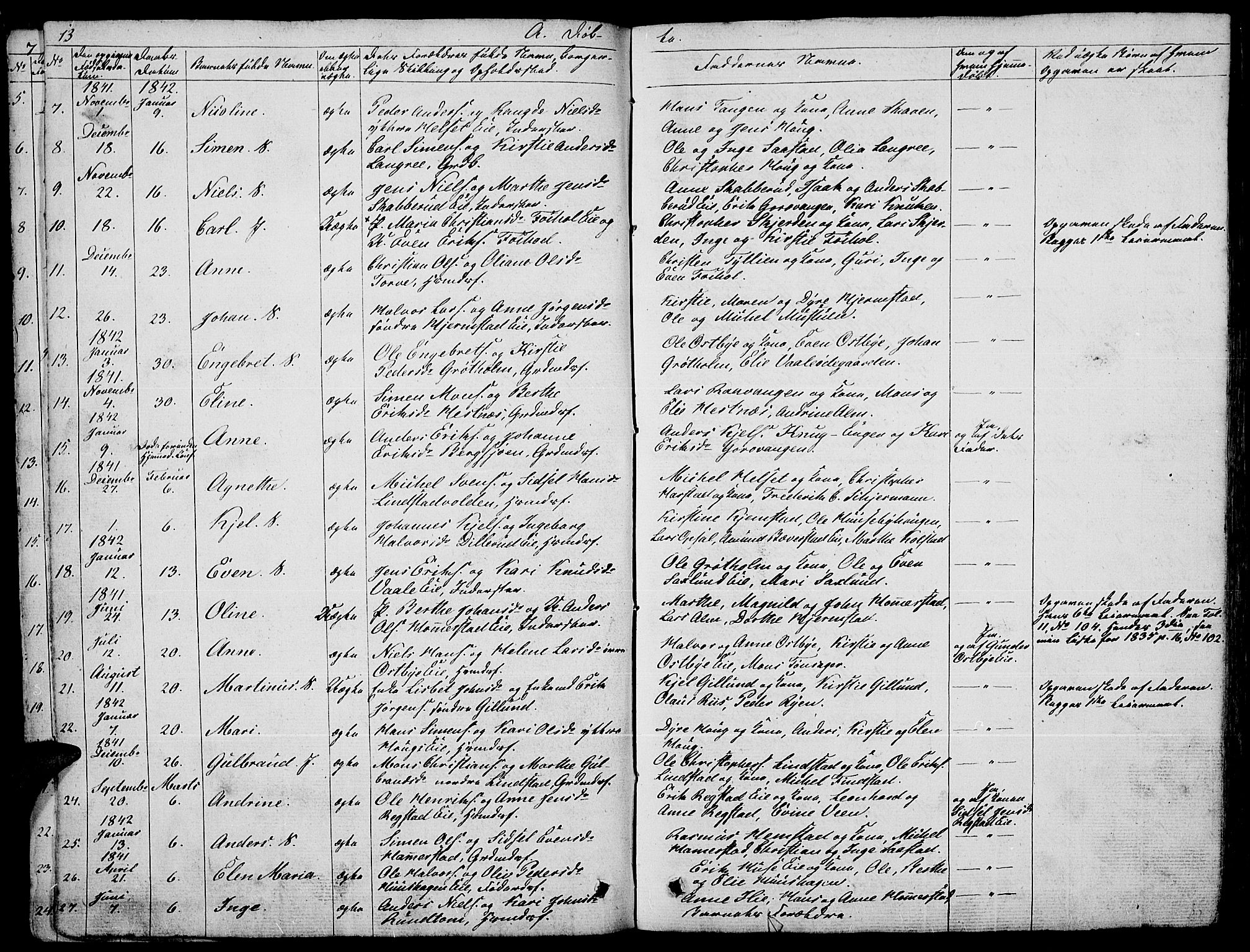 Stange prestekontor, AV/SAH-PREST-002/L/L0003: Parish register (copy) no. 3, 1840-1864, p. 13